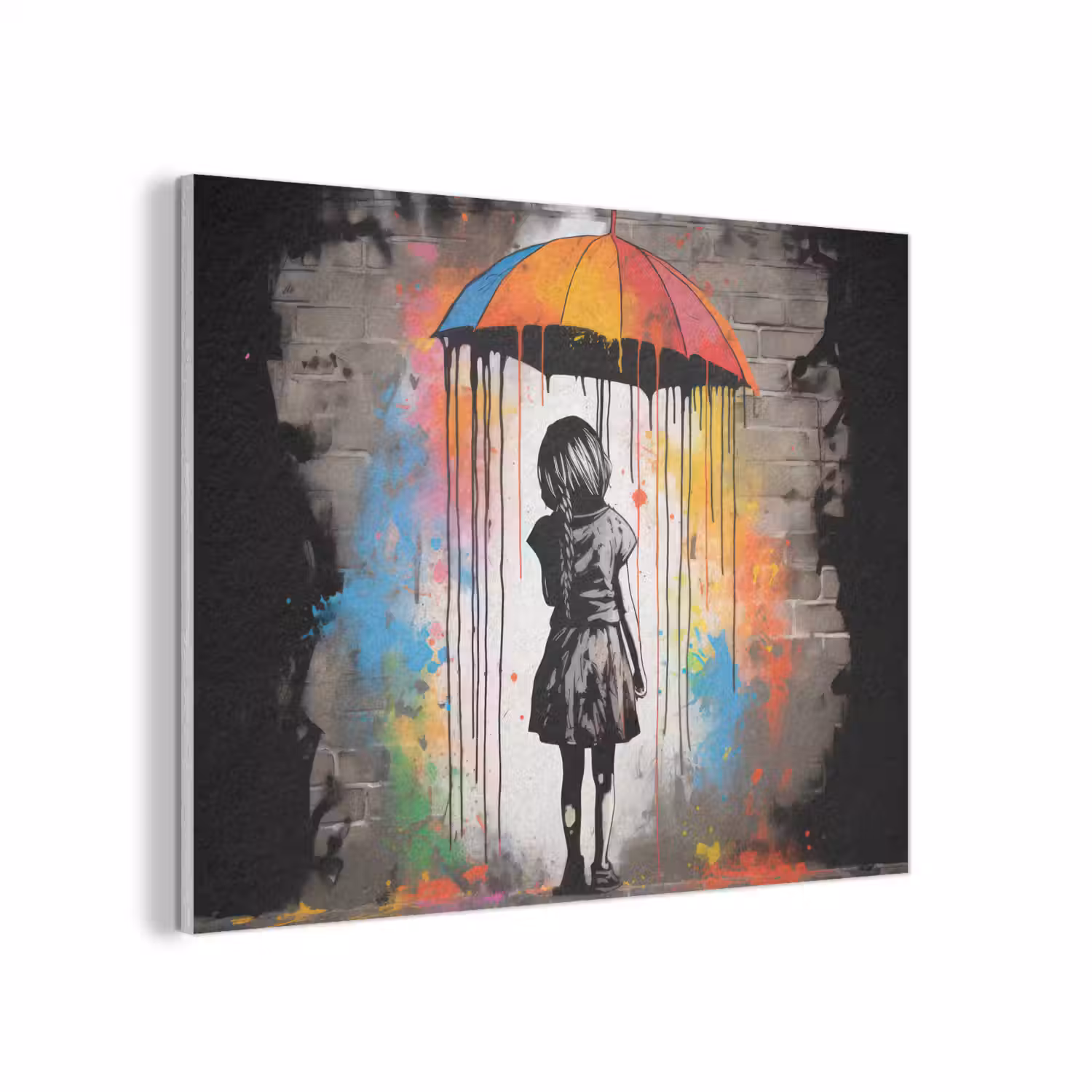 Meisje - Kunst - Paraplu - Graffiti - Kleuren - Muur PET vilt klein -3d