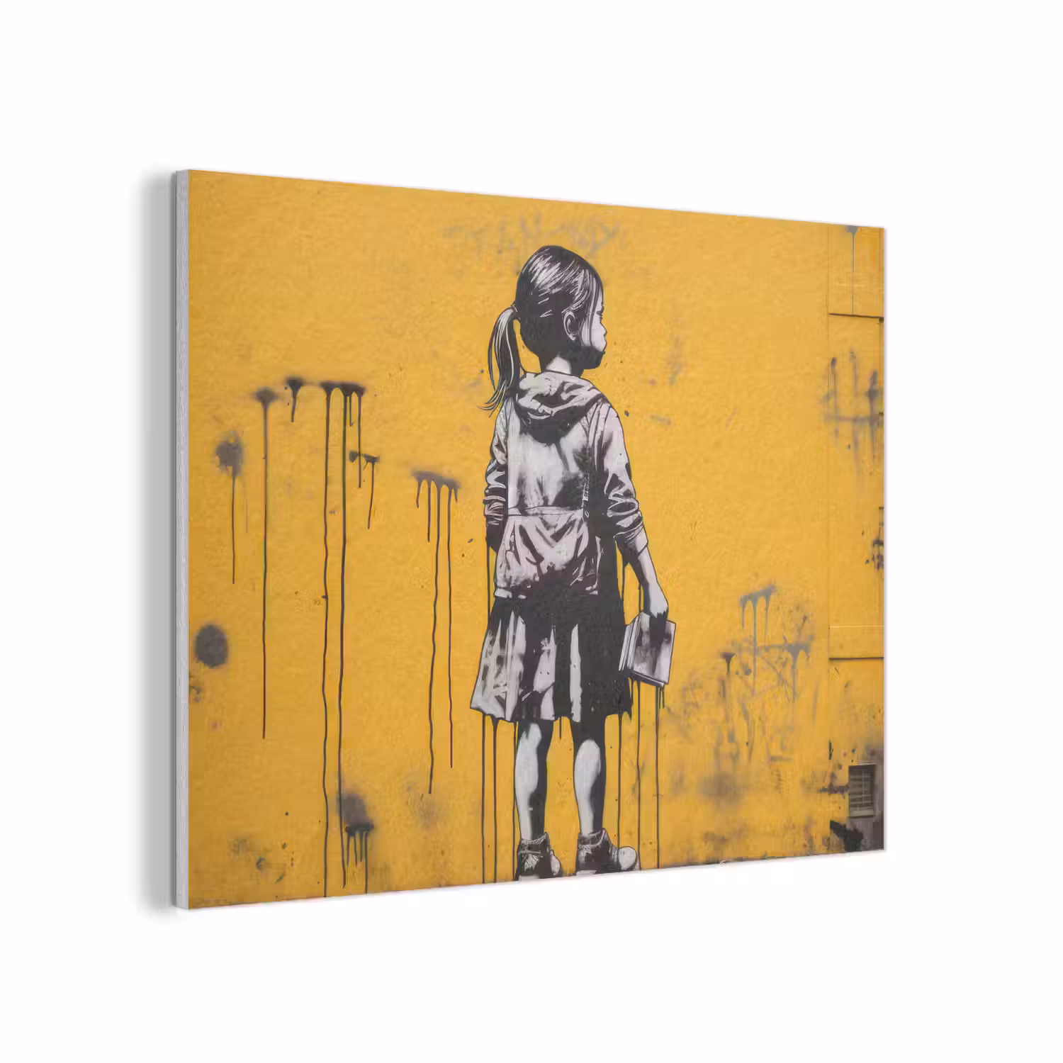 Meisje - Boek - Gele Muur - Graffiti PET vilt klein -3d