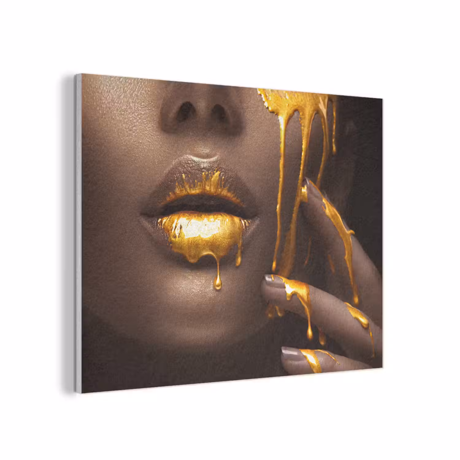Goud - Vrouw - Verf - Lippen - Luxe PET vilt klein -3d