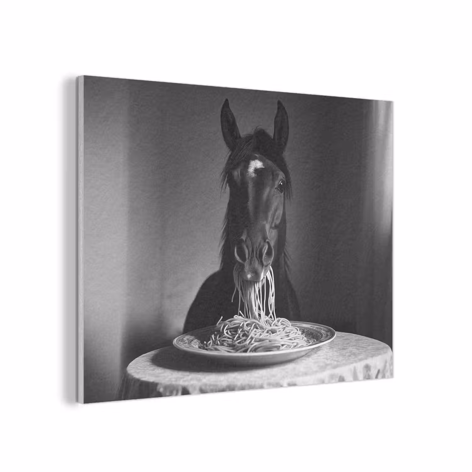 Paard - Bord - Pasta - Tafelkleed - Zwart Wit - Dieren PET vilt klein -3d