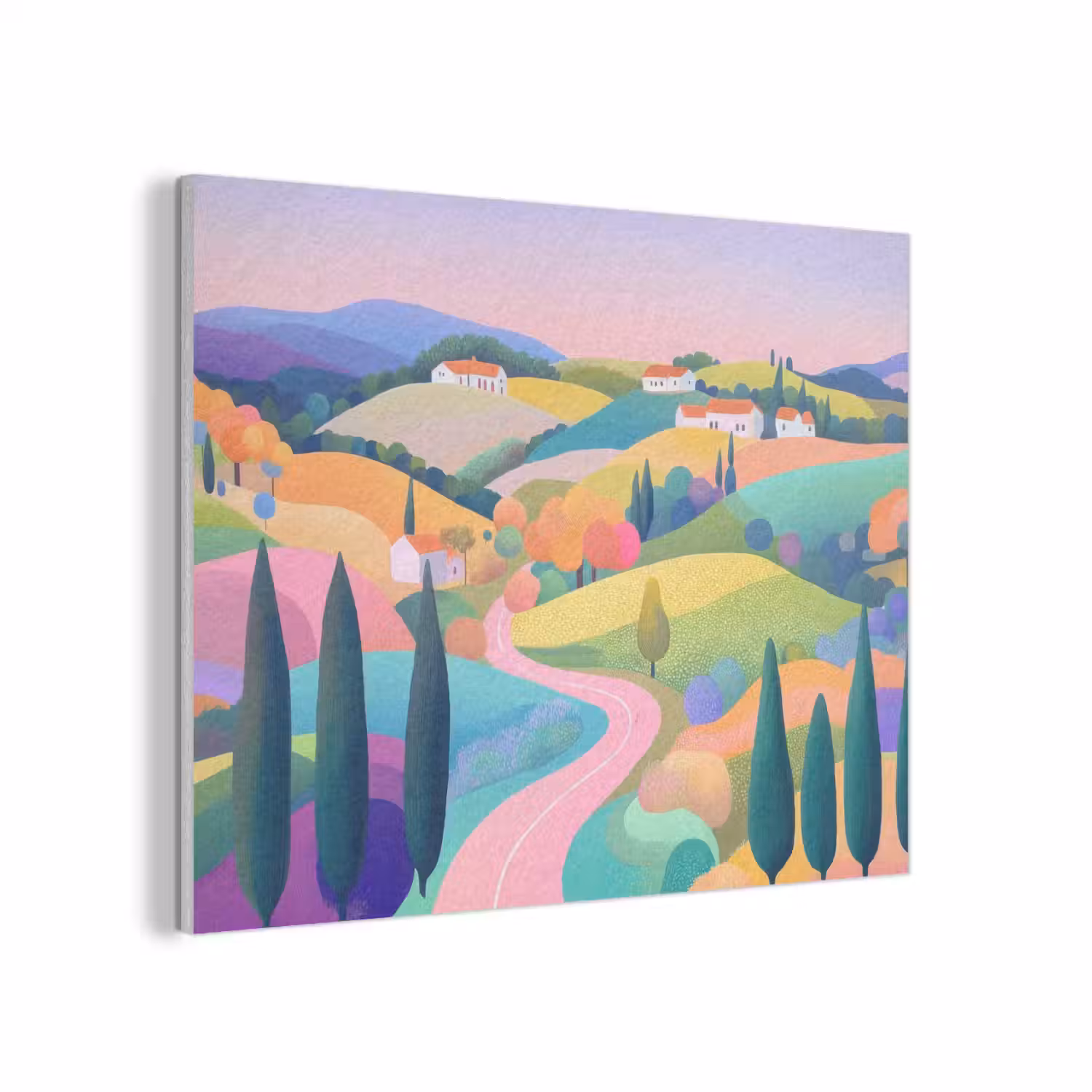 Landschap - Paars - Pastel - Huizen PET vilt klein -3d