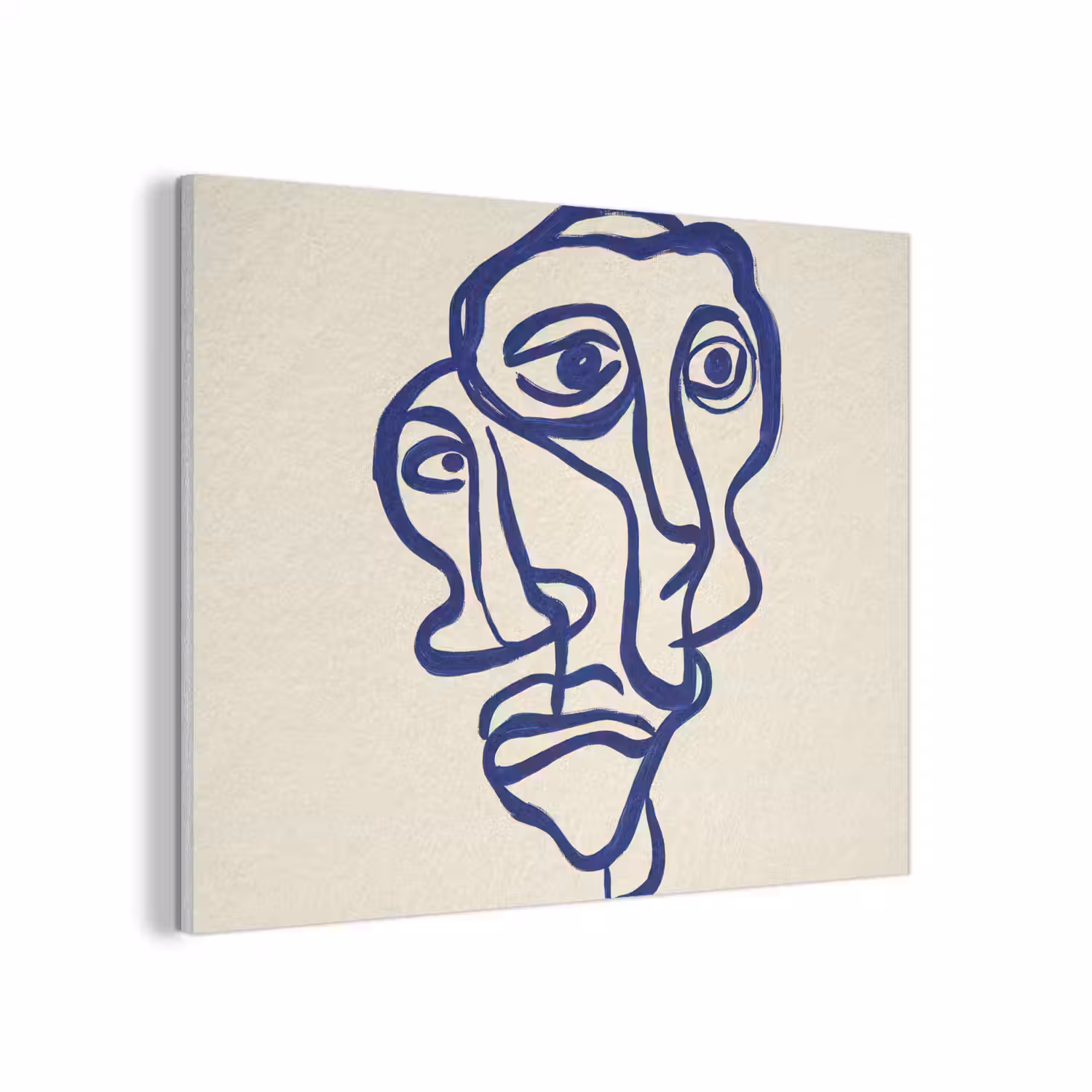 Lijntekening - Overlappende gezichten - Donkerblauw PET vilt klein -3d