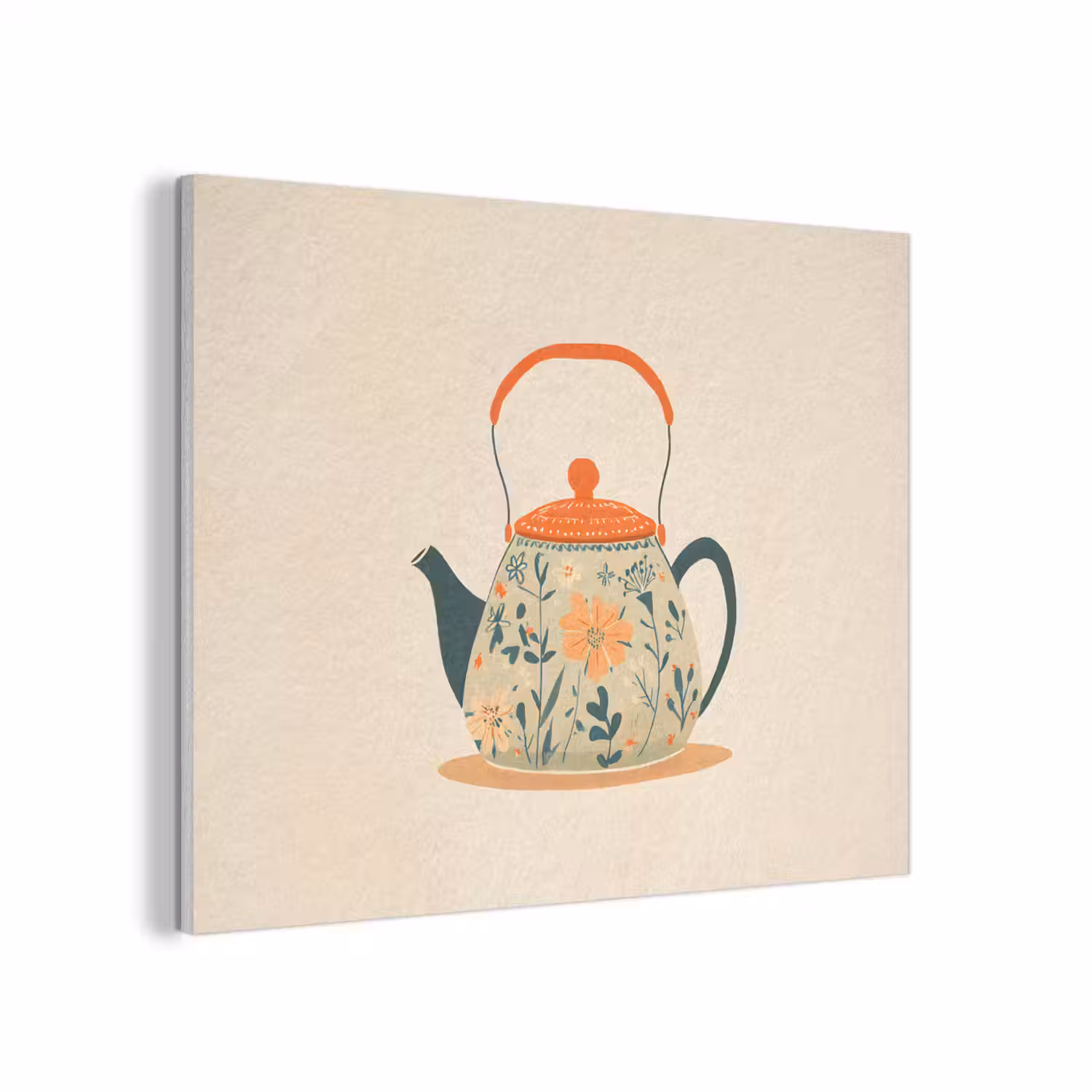 Oranje - Theepot - Bloemen - Bladeren PET vilt klein -3d