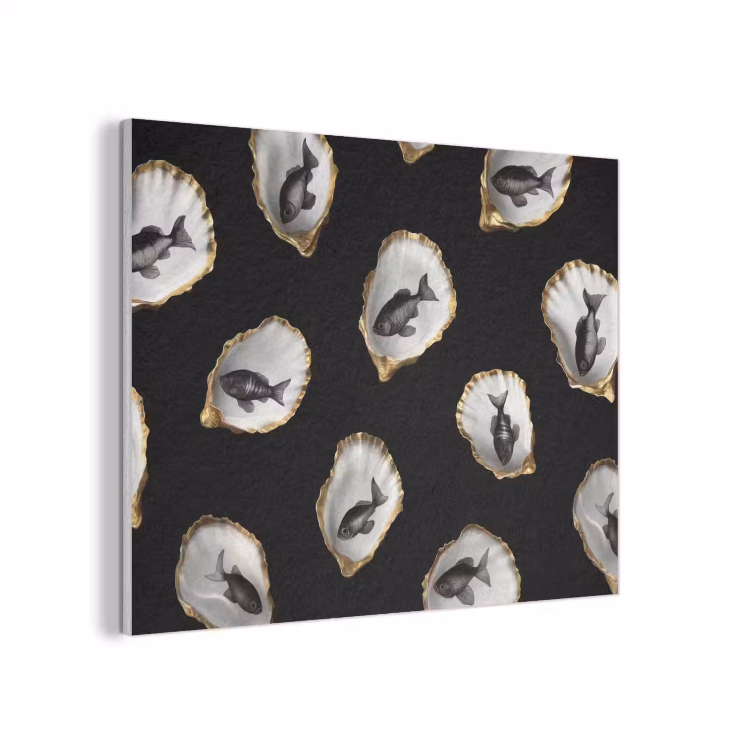 Oesters - Zwart - Vissen - Goud PET vilt klein -3d