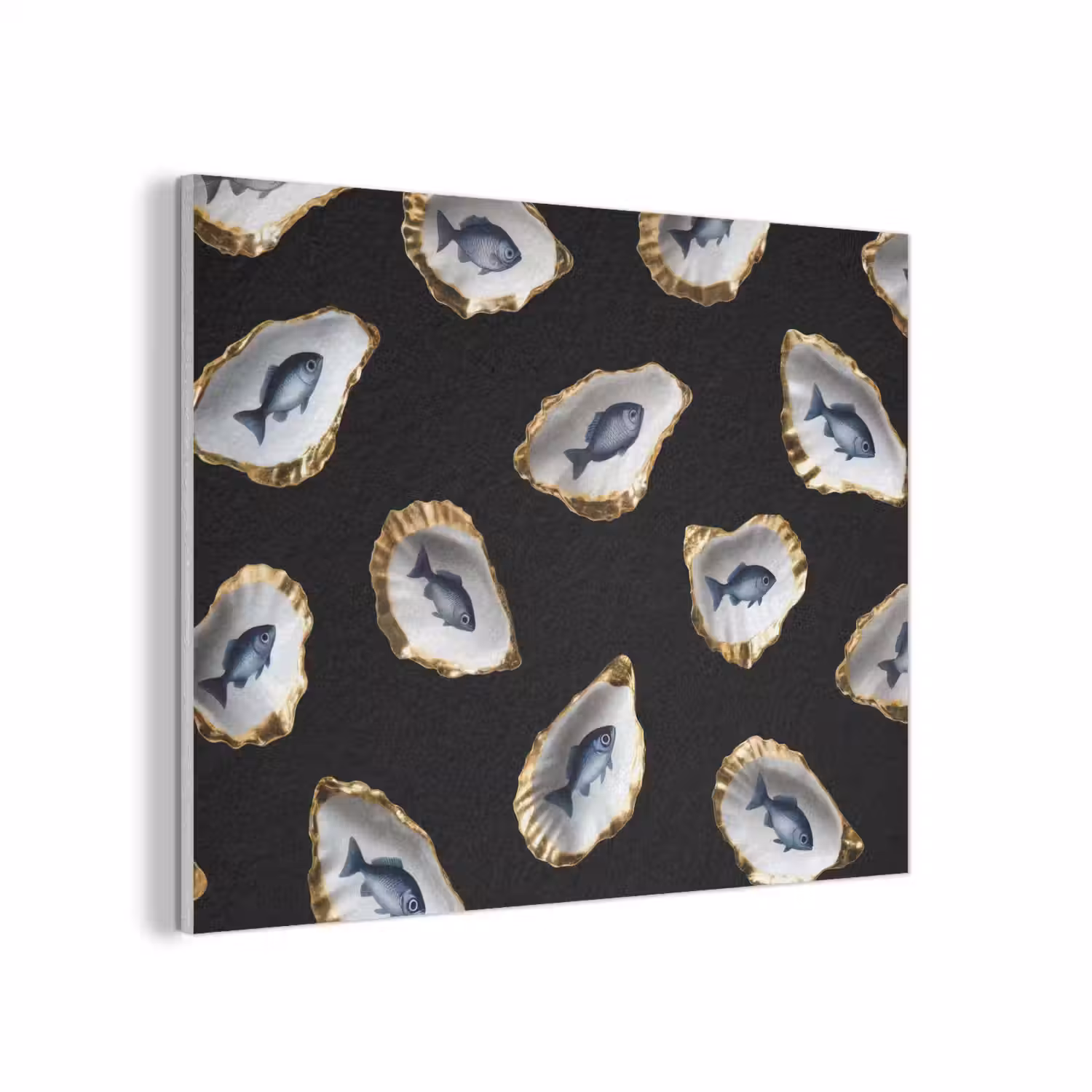 Oesters - Vissen - Blauw - Goud PET vilt klein -3d