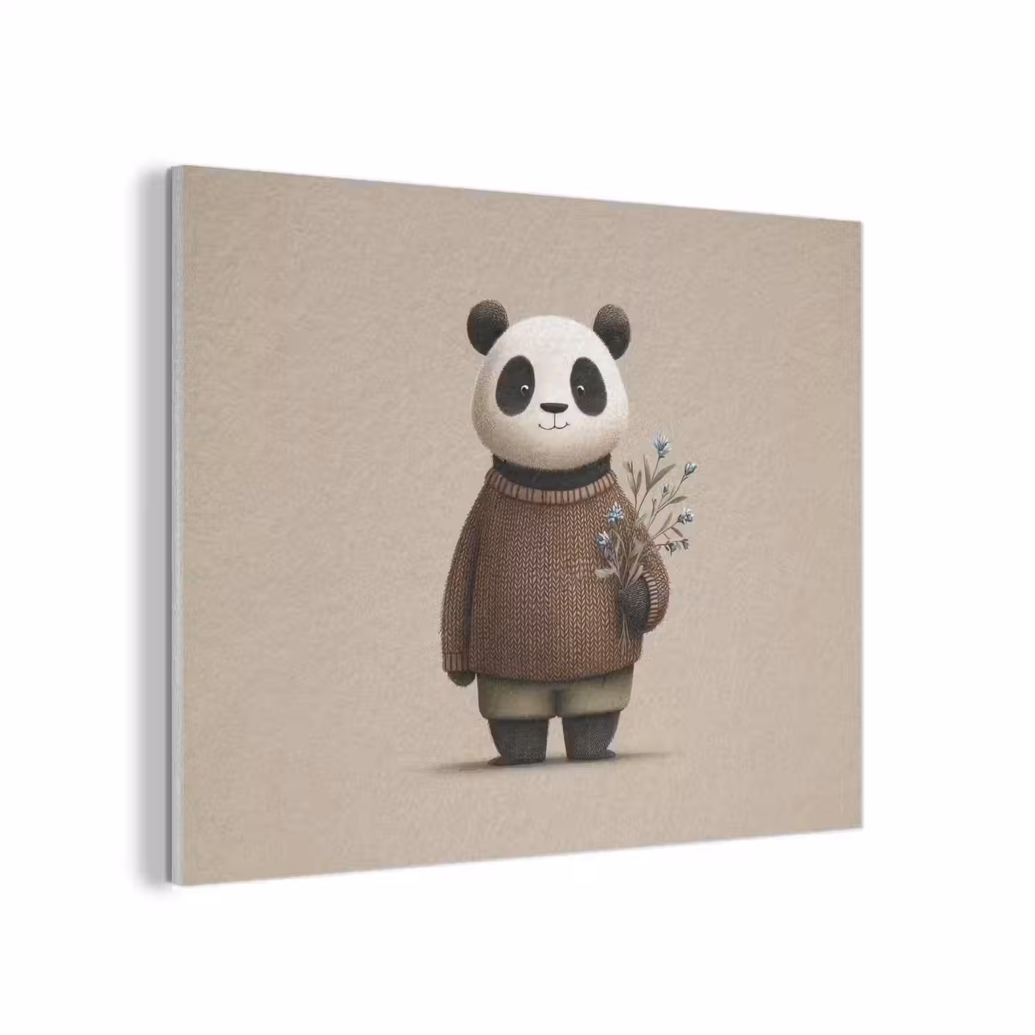 Panda - Blauwe bloemen - Zachtheid PET vilt klein -3d