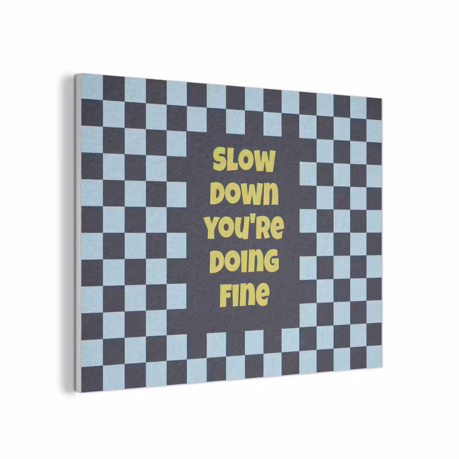 Patroon - Geblok - Blauw - Slow down you're doing fine PET vilt klein -3d