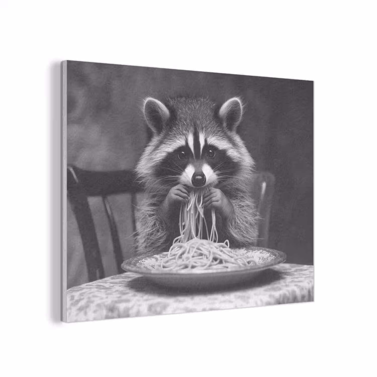 Wasbeer - Cute - Pasta - Tafelkleed - Zwart - Wit PET vilt klein -3d