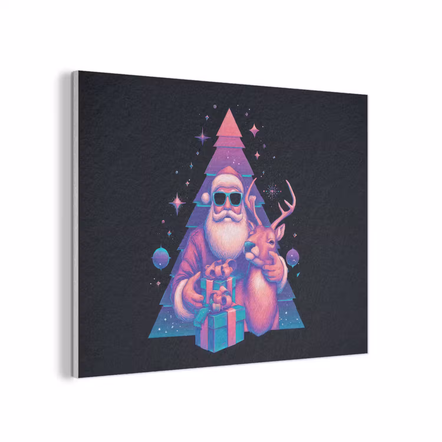 Retro - Kerstman - Rendieren - Kerstboom PET vilt klein -3d
