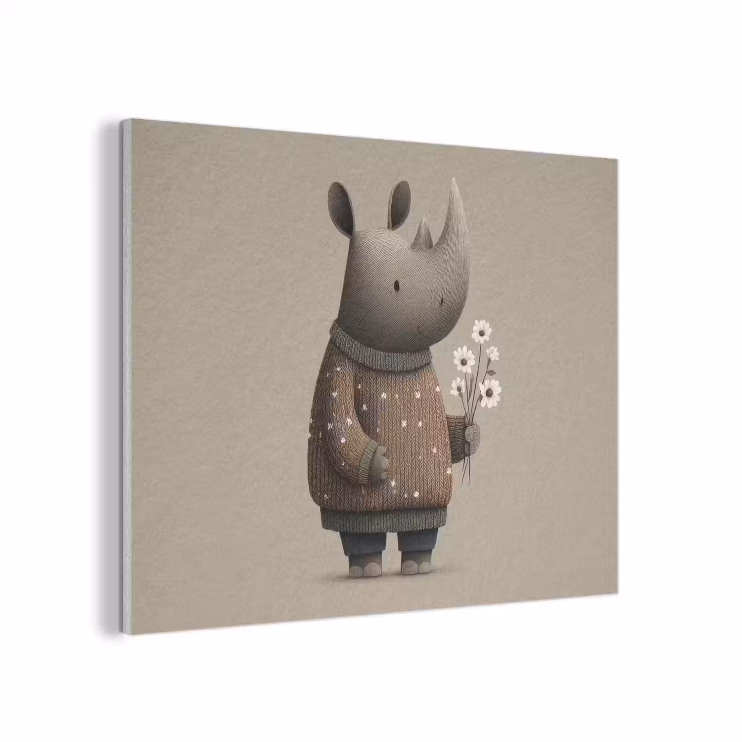 Neushoorn - Witte bloemen - Lief PET vilt klein -3d