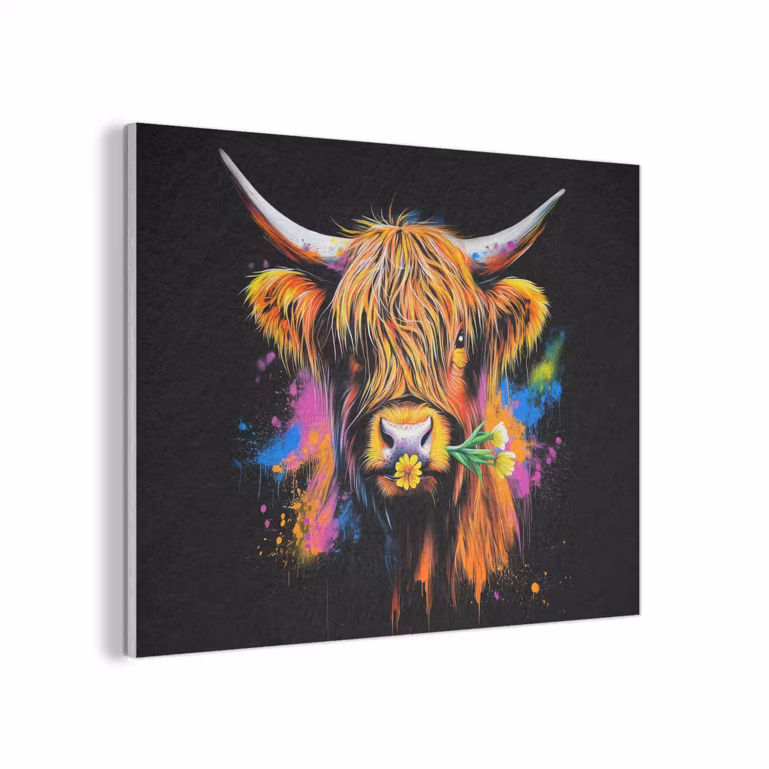Schotse Hooglander - Graffiti - Kleurrijk - Bloem - Dieren PET vilt klein -3d