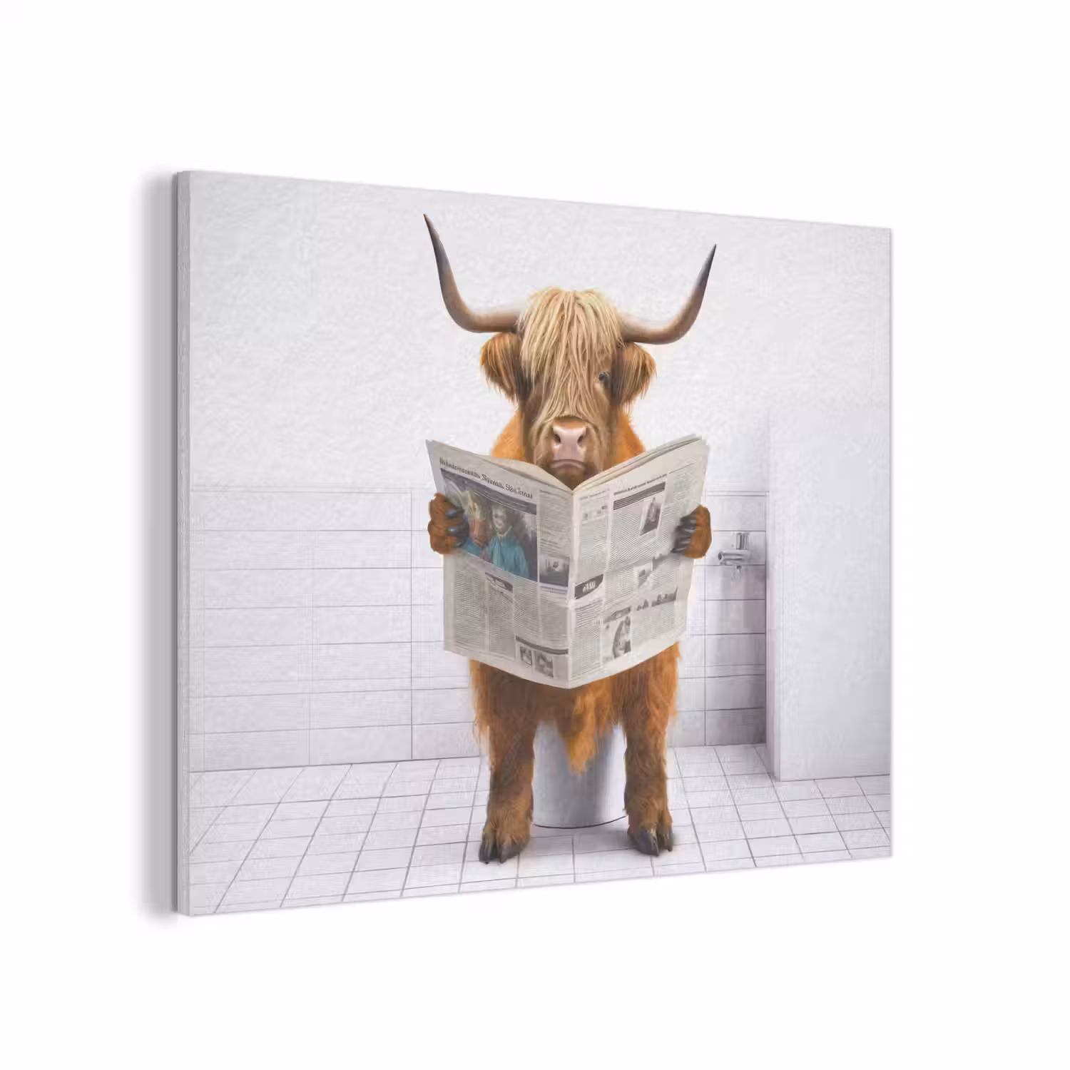Schotse hooglander - Krant - Toilet - WC - Wit - Koe PET vilt klein -3d
