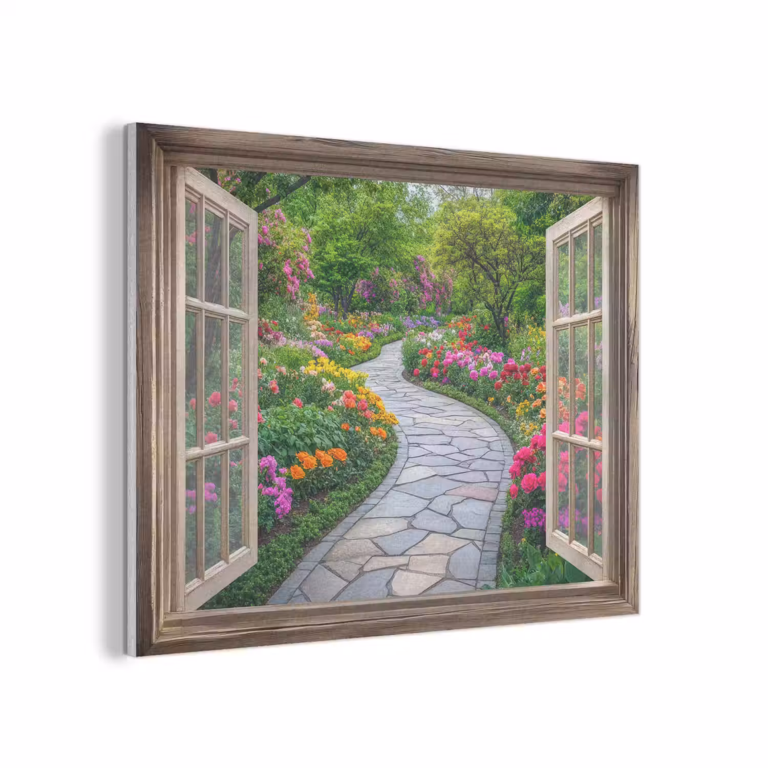 Doorkijk - Bloemen - Tuinpad - Natuur - Raam PET vilt klein -3d