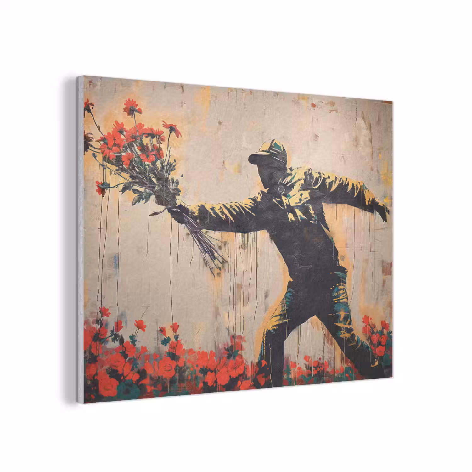 Street art - Man - Bloemen - Rood - Graffiti - Banksy PET vilt klein -3d