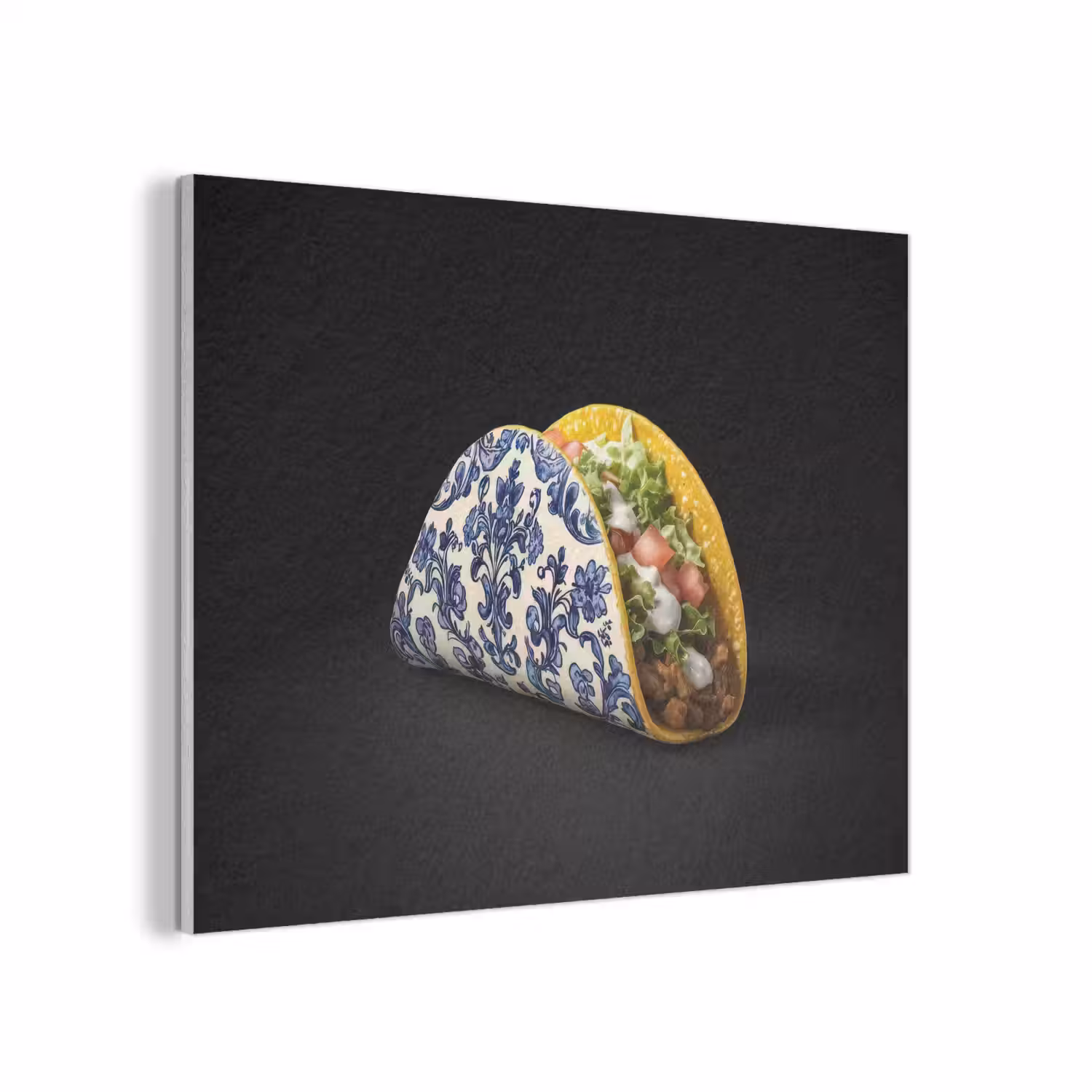 Taco - Vlees - Salade - Delftsblauw - Motief PET vilt klein -3d