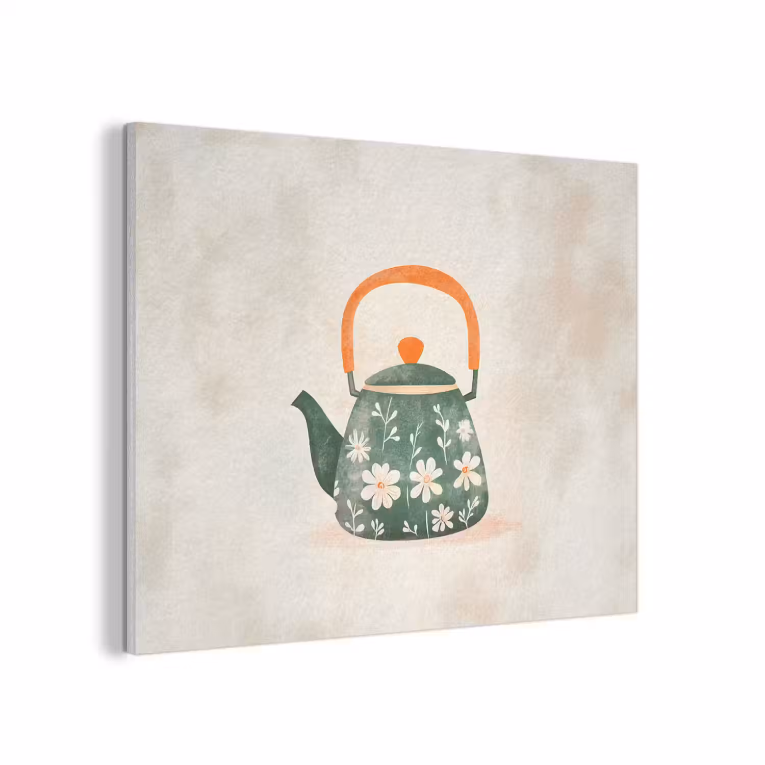 Theepot - Groen - Bloemen - Oranje PET vilt klein -3d