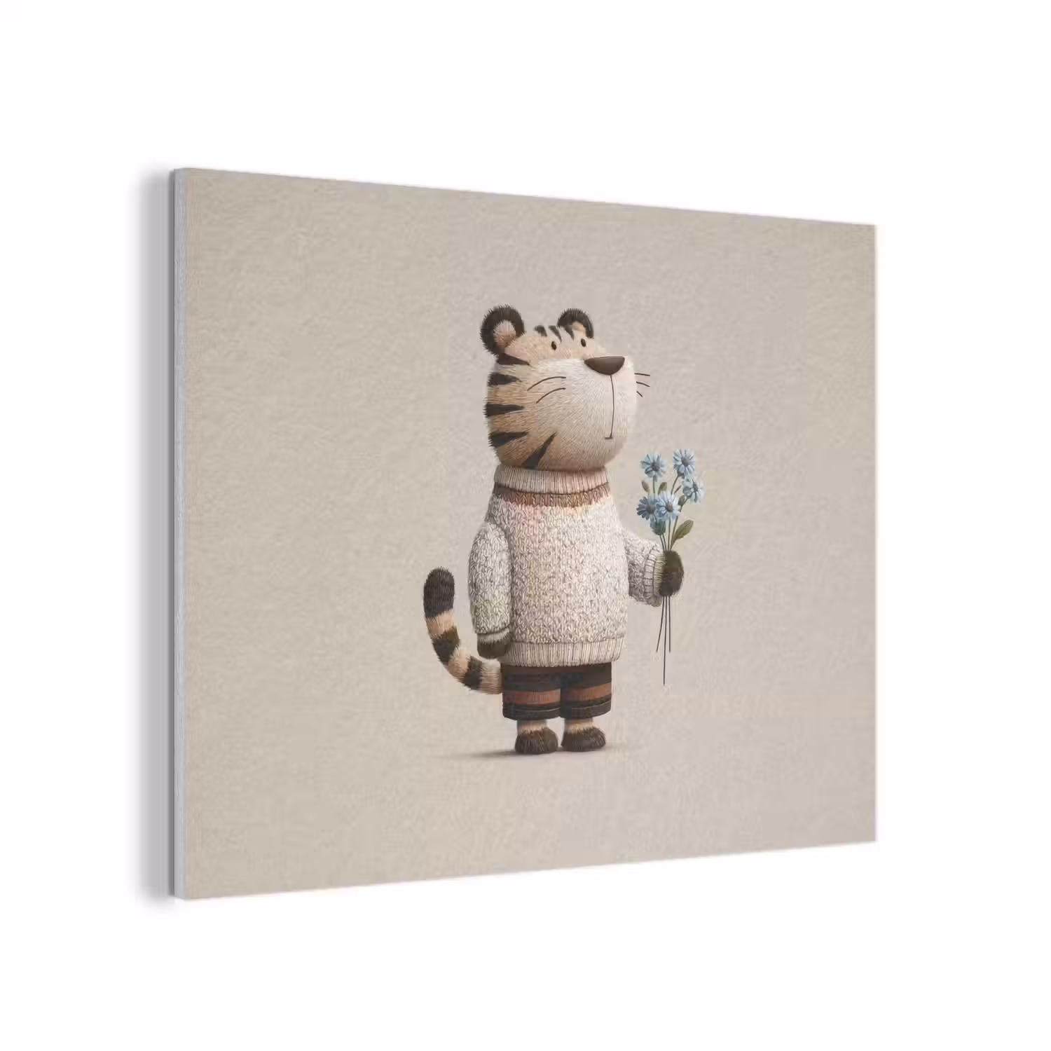 Tijger - Blauwe bloemen - Rustig PET vilt klein -3d