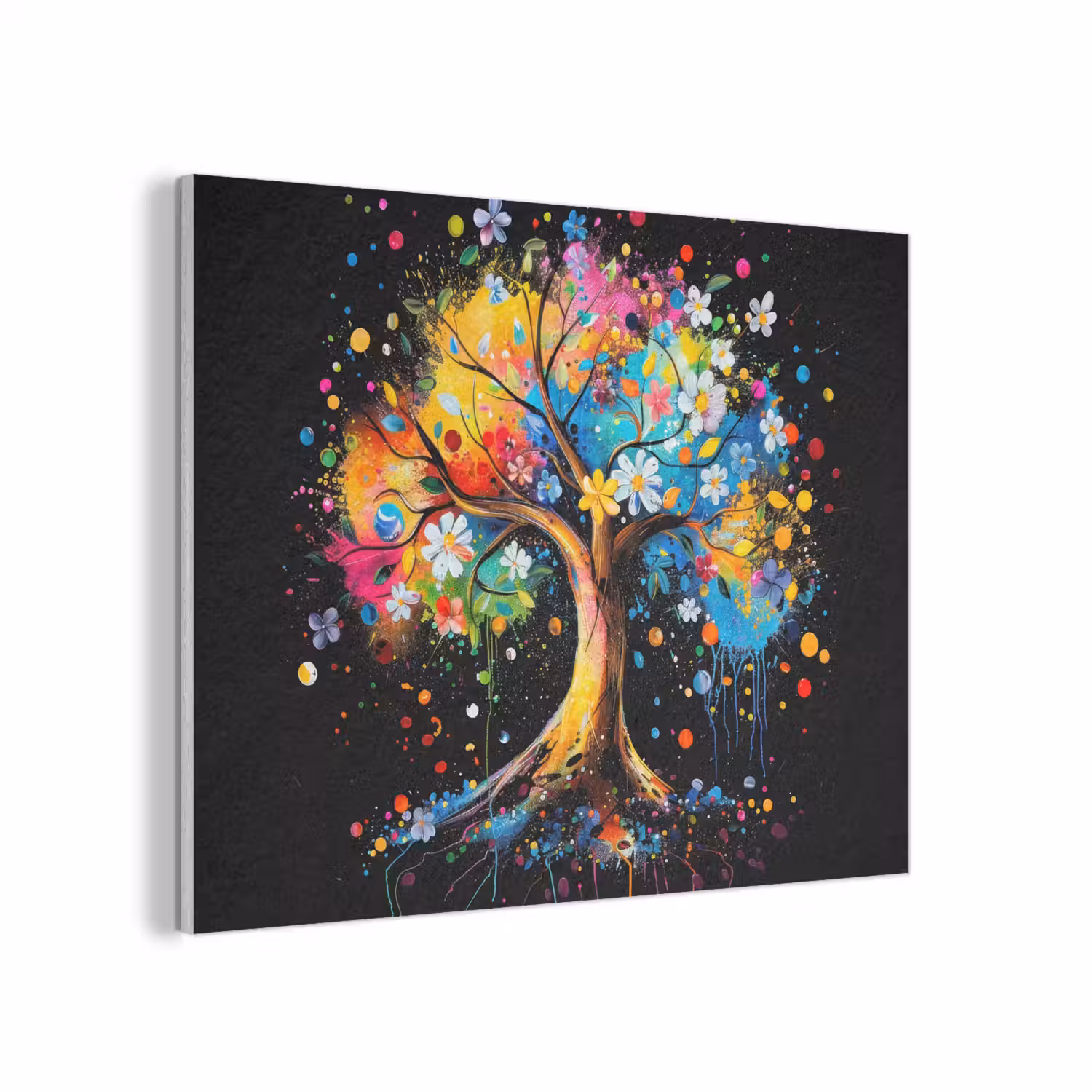 Boom - Kleurrijk - Bloemen - Zwart PET vilt klein -3d