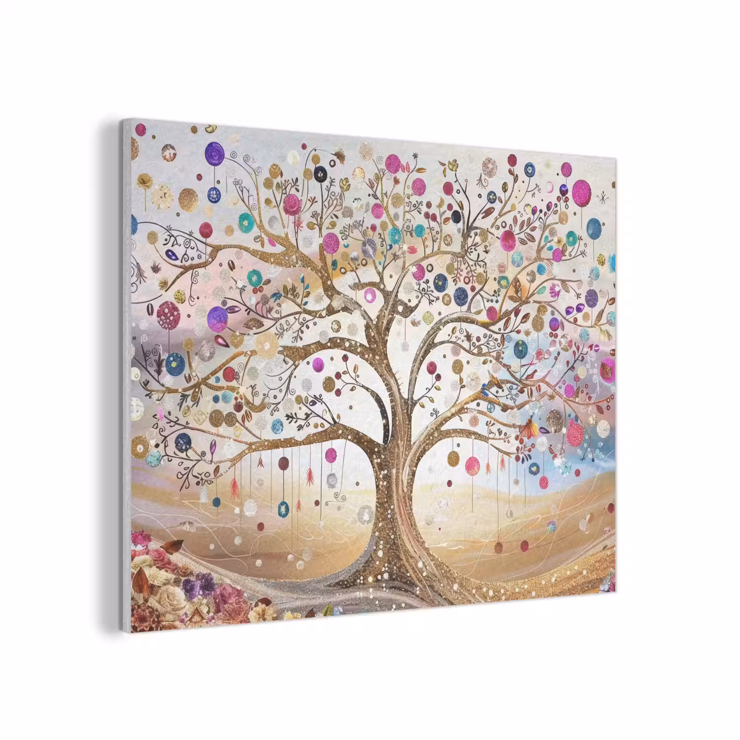 Levensboom - Goud - Kleurrijk - Abstract - Aesthetic PET vilt klein -3d