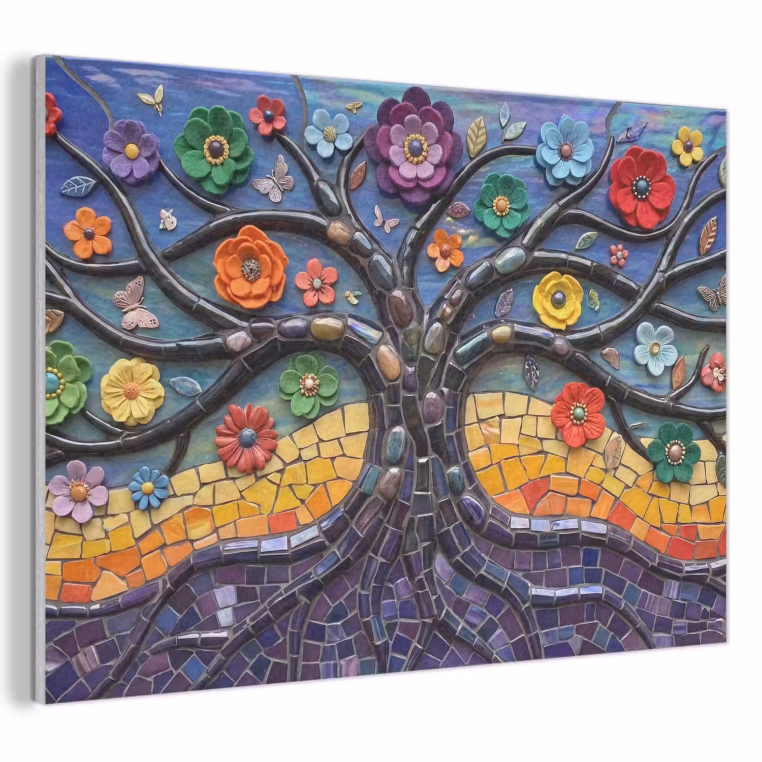 Levensboom - Mozaïek - Bloemen - Kleurrijk - Vrolijk PET vilt klein -3d