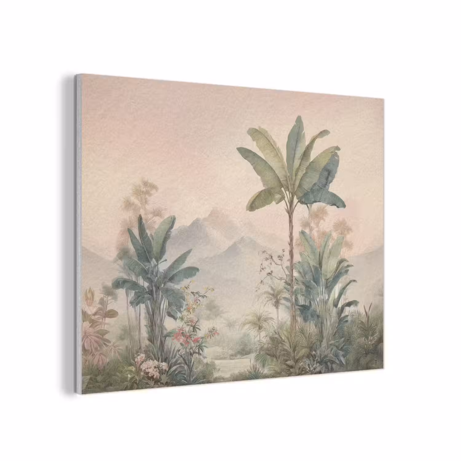 Tropisch landschap - palmbomen - Bloemen - Roze lucht PET vilt klein -3d