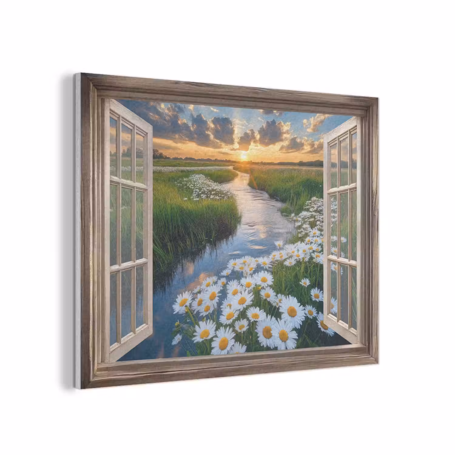 Doorkijk - Landschap - Raam - Water - Zonsondergang PET vilt klein -3d
