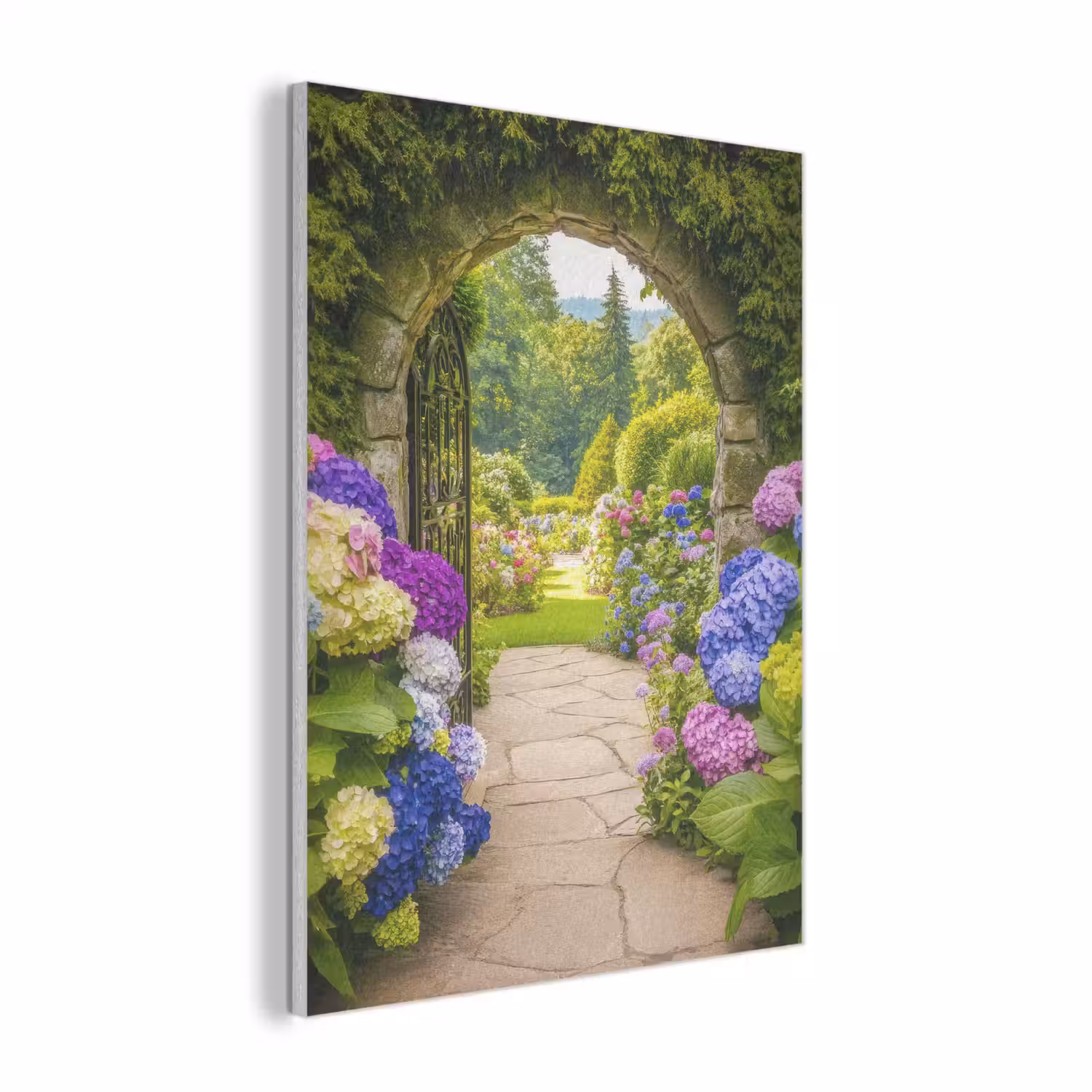 Doorkijk - Poort - Hortensia - Bloementuin PET vilt klein -3d
