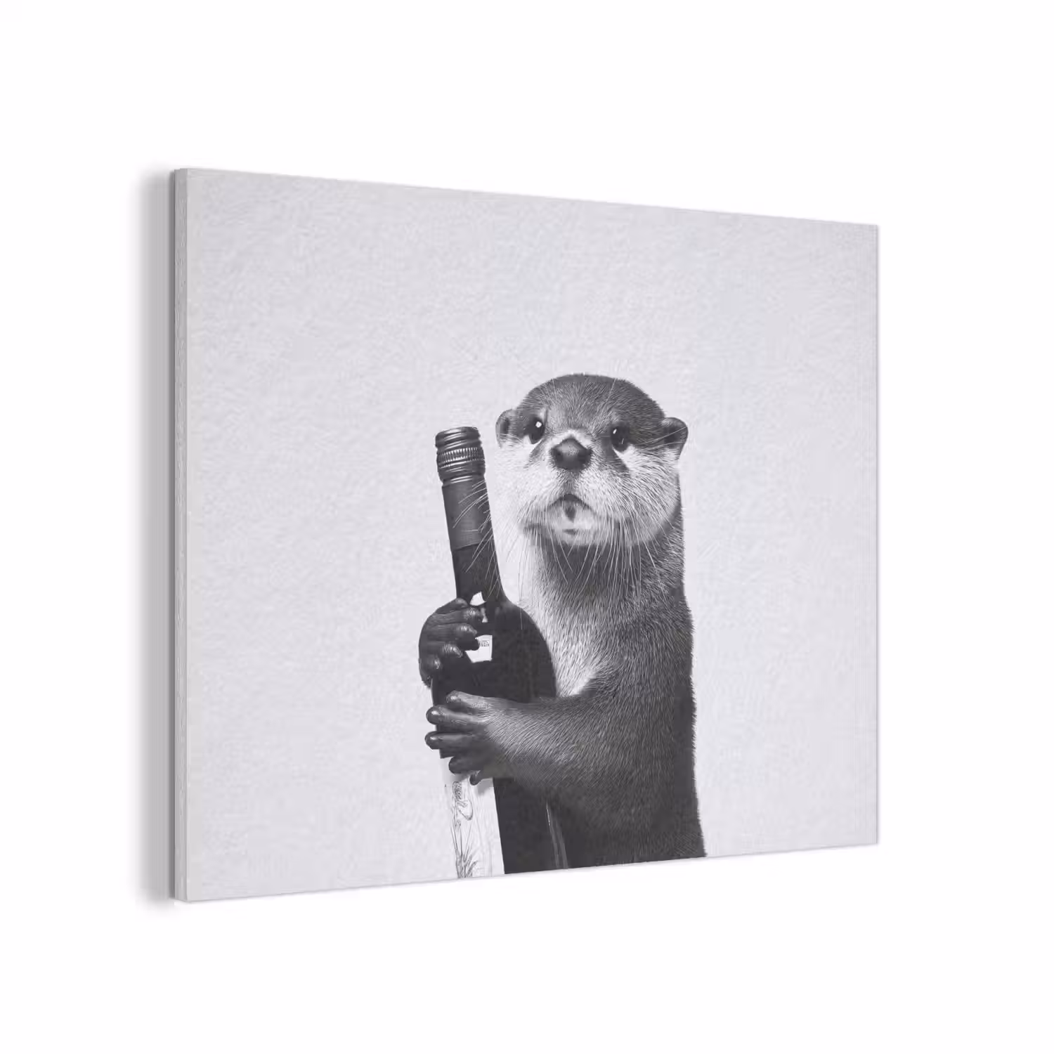 Wijnfles - Otter - Zwart PET vilt klein -3d