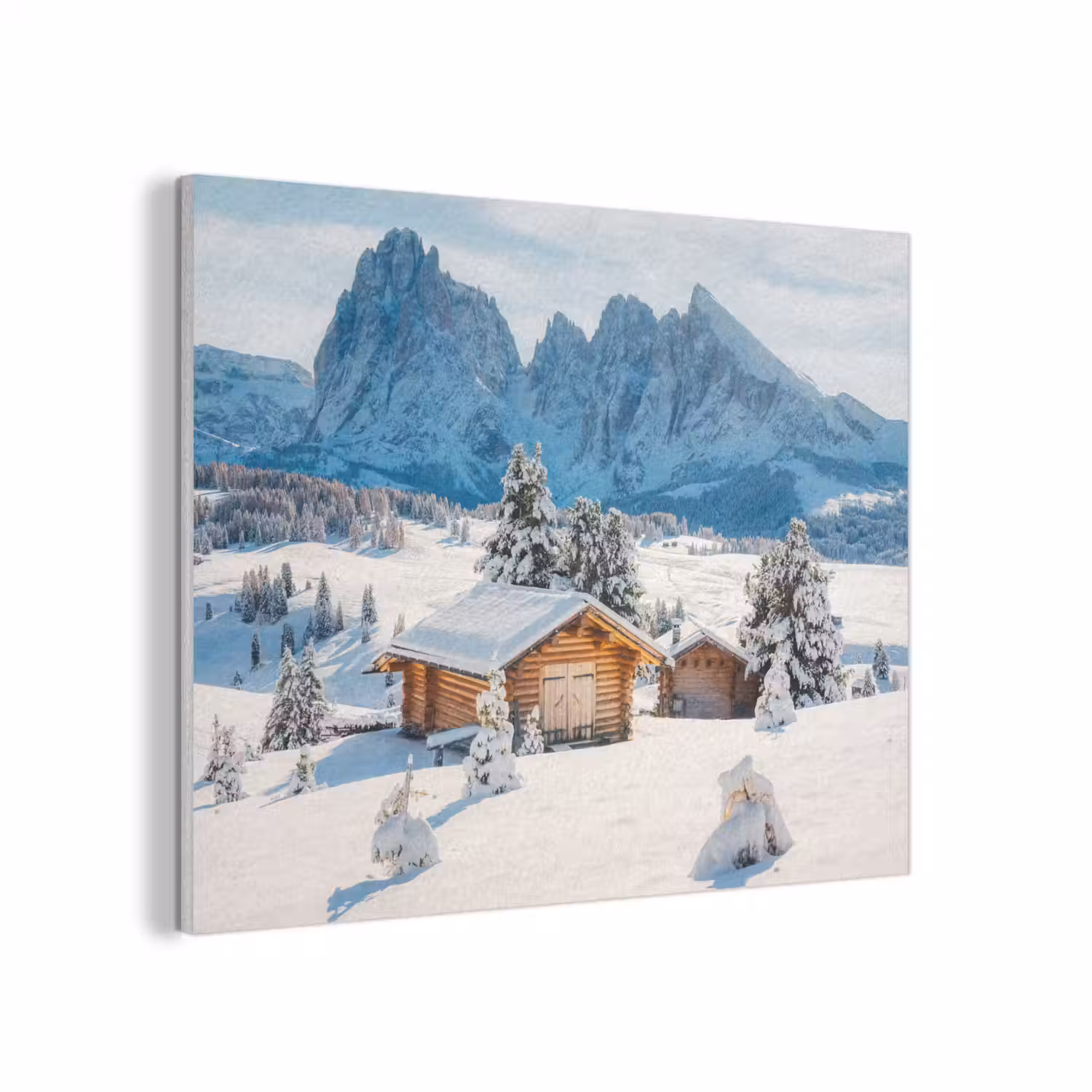 Winter - Huisje - Bergen - Uitzicht - Sneeuw PET vilt klein -3d