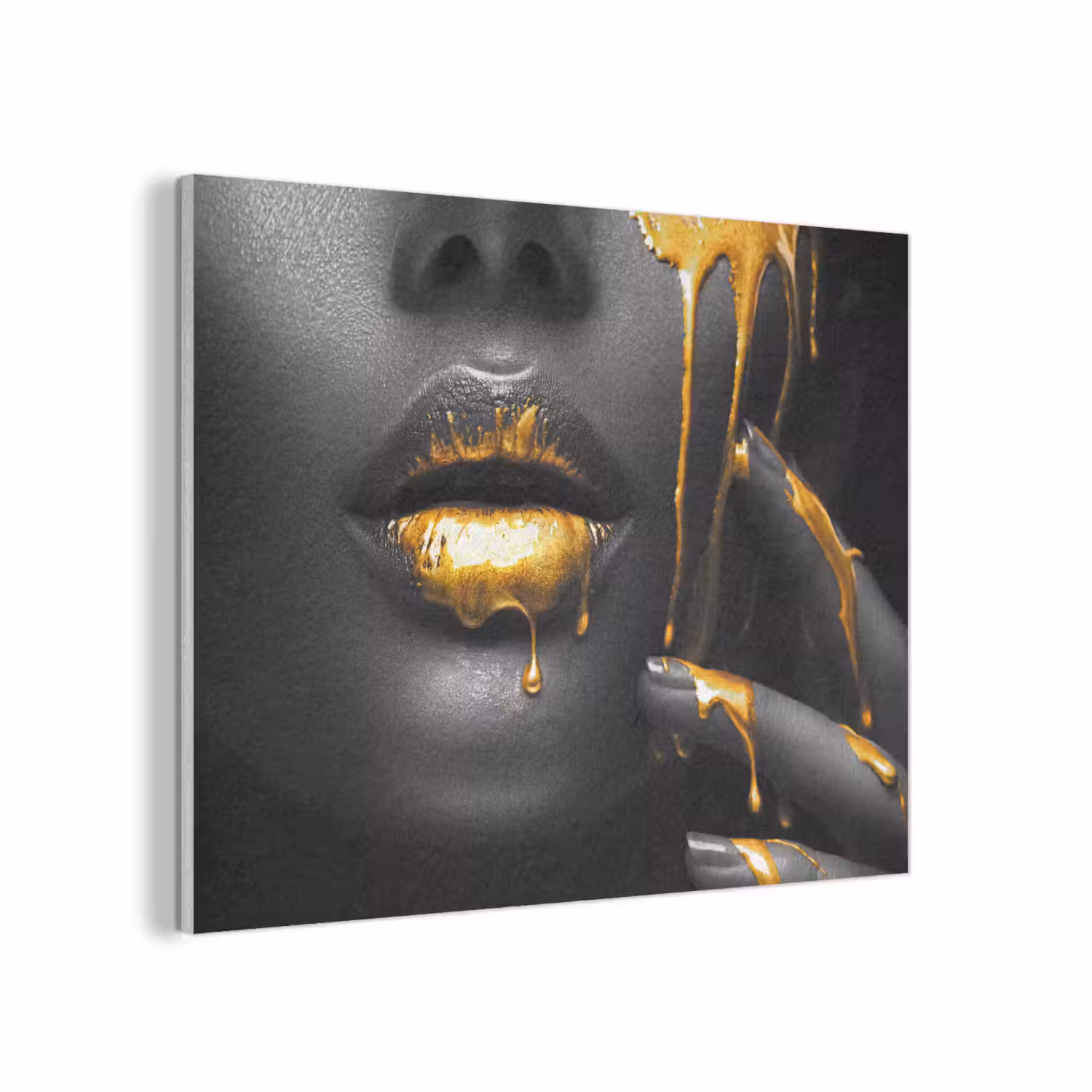 Vrouw - Zwart - Goud - Gezicht - Lippen PET vilt klein -3d