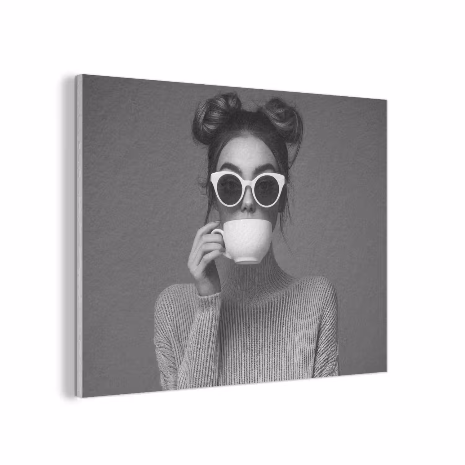 Vrouw - Koffie - Zwart - Wit PET vilt klein -3d