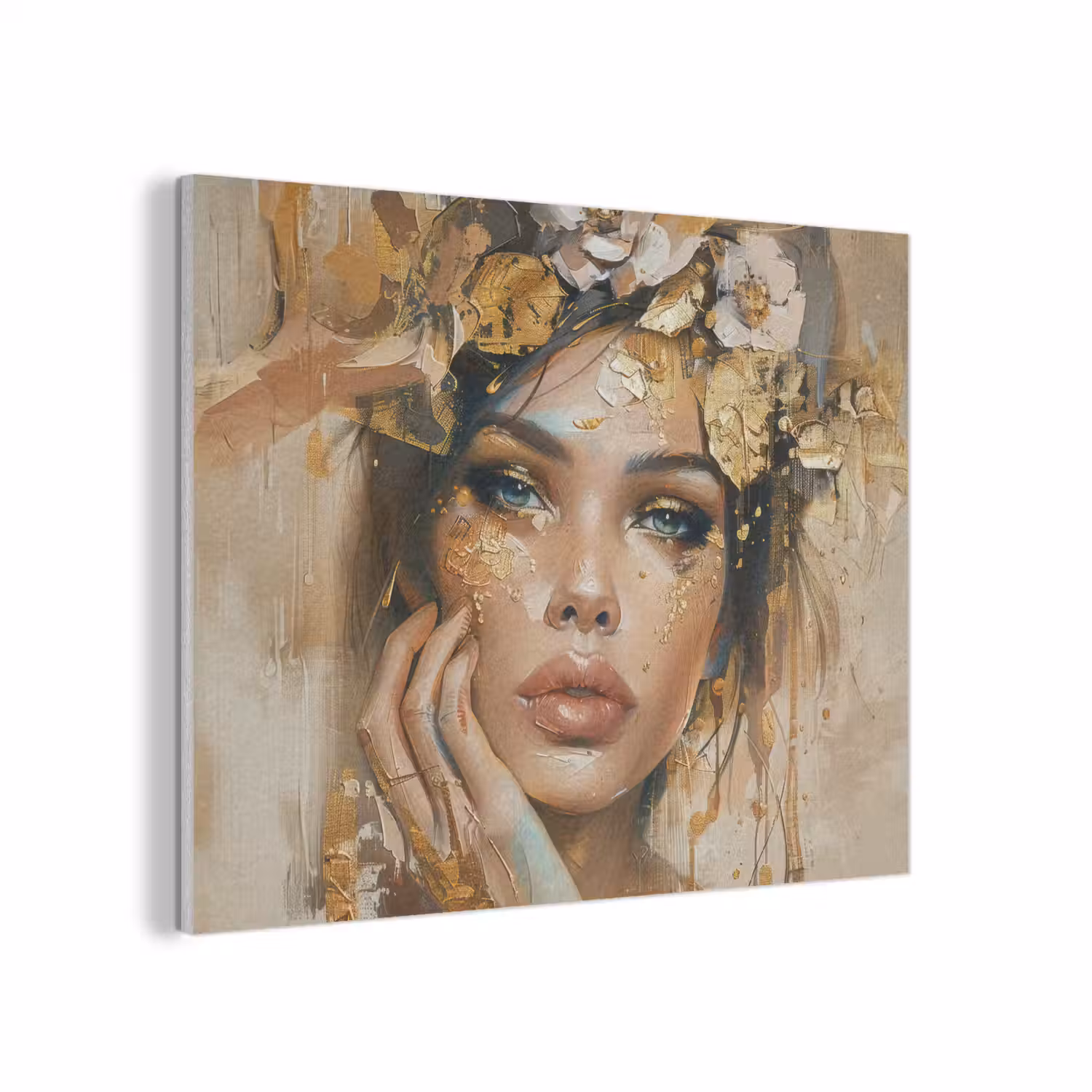 Vrouw - Bloemen - Goud - Portret PET vilt klein -3d