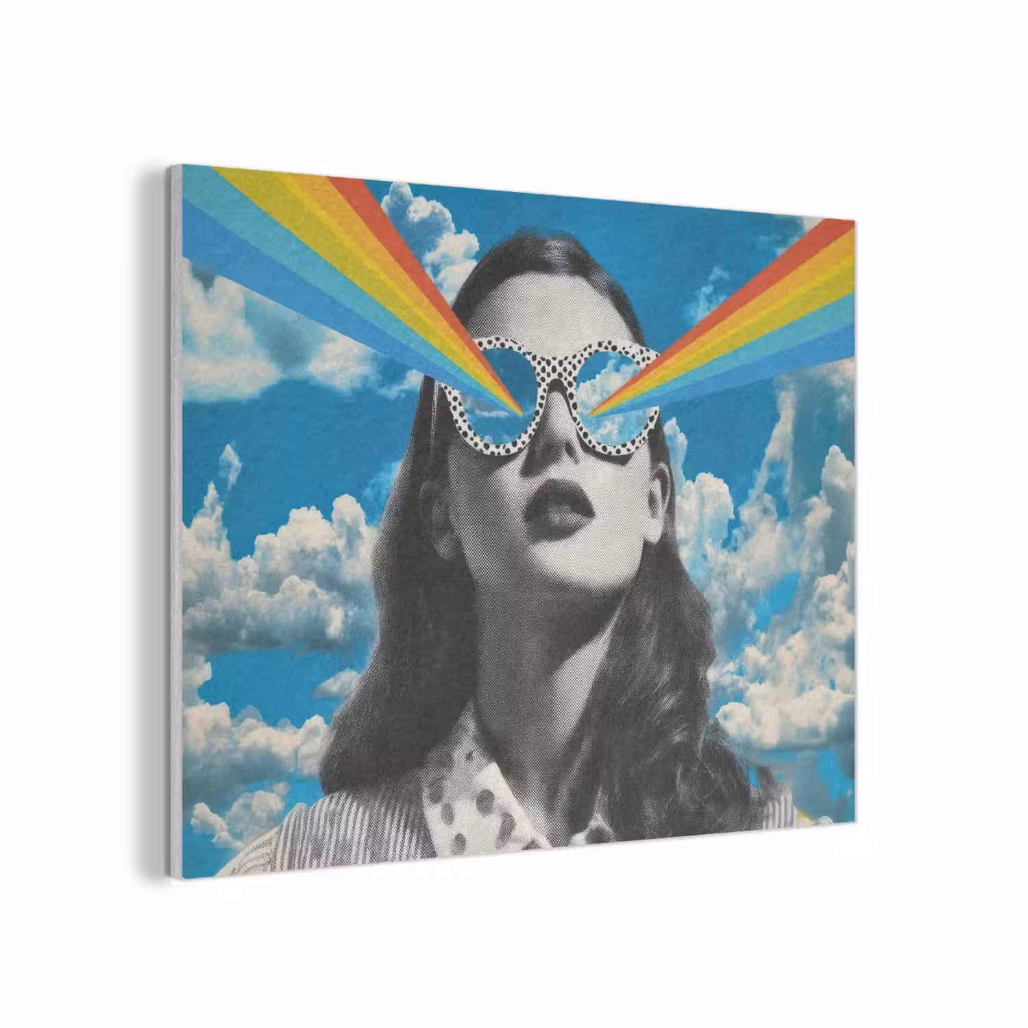 Vrouw - Bril - Regenboog - Wolken PET vilt klein -3d
