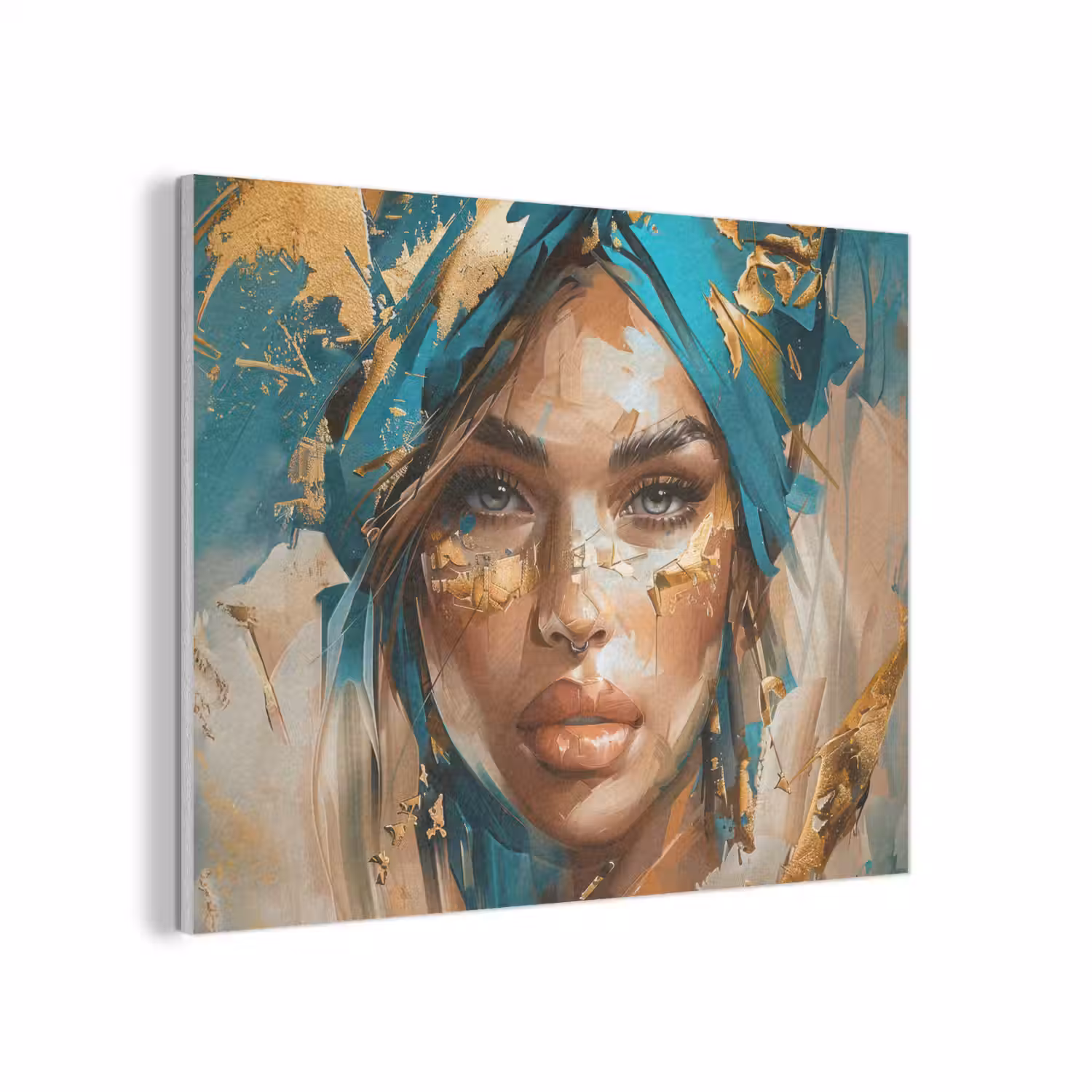 Vrouw - Portret - Goud - Luxe - Blauw PET vilt klein -3d