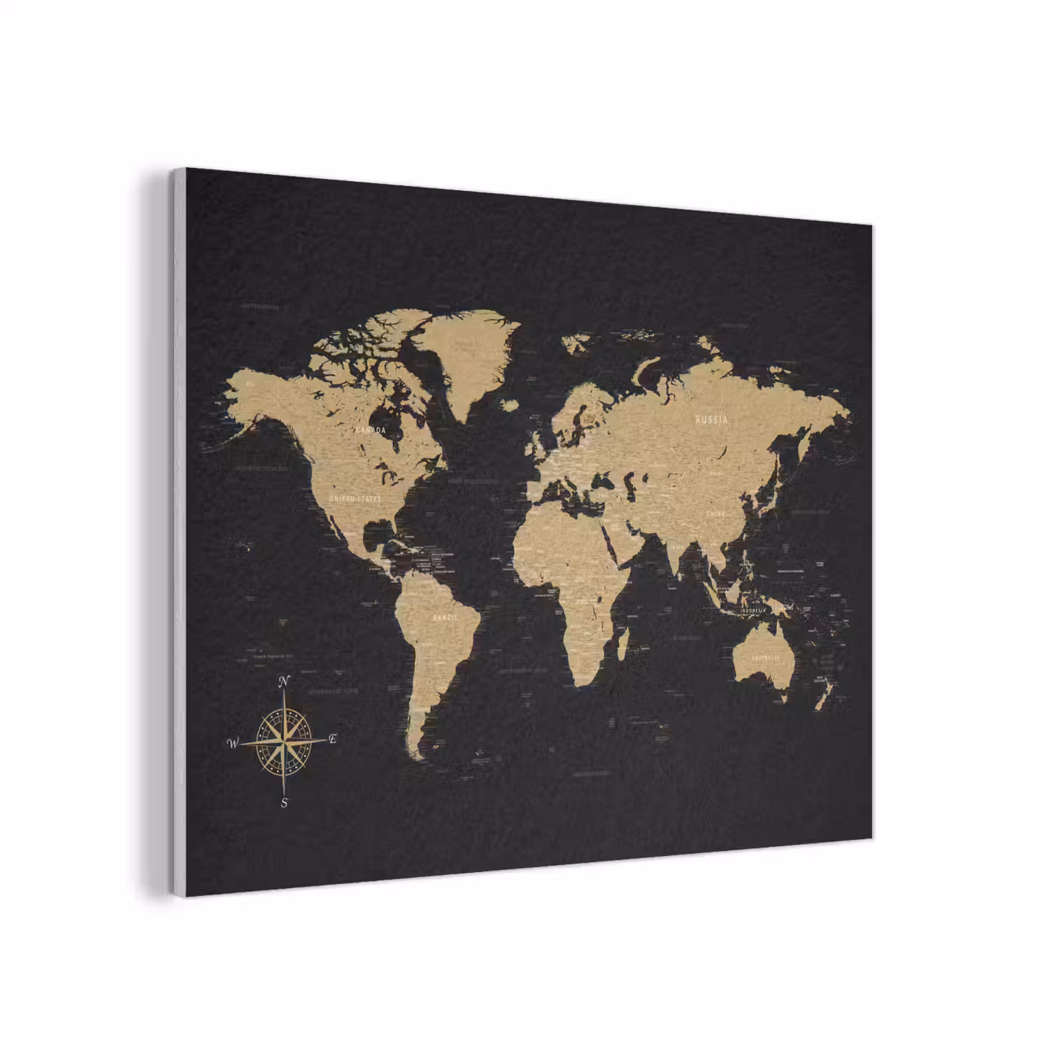Wereldkaart - Beige - Zwart PET vilt klein -3d