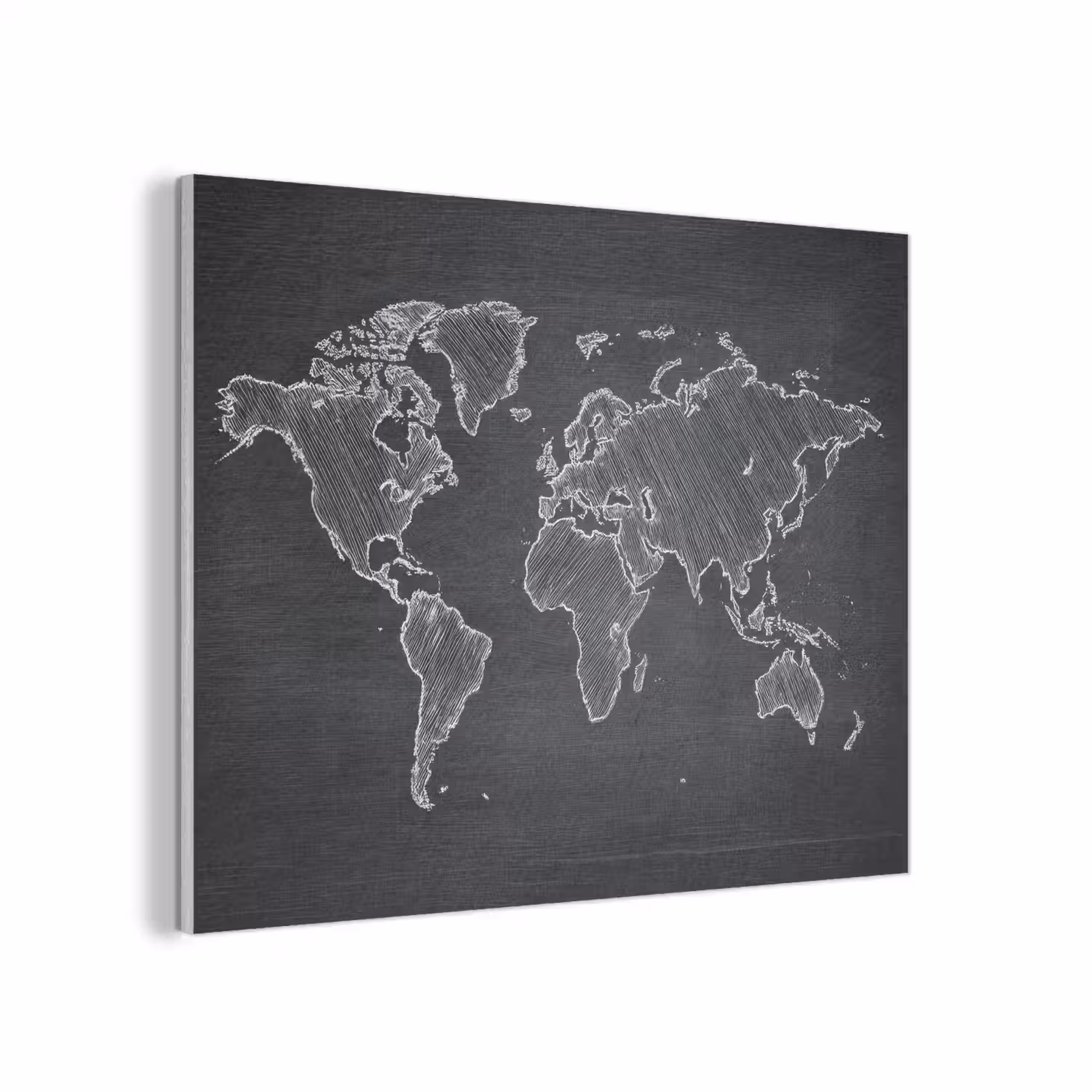 Wereldkaart - Krijt - Zwart - minimalistisch PET vilt klein -3d
