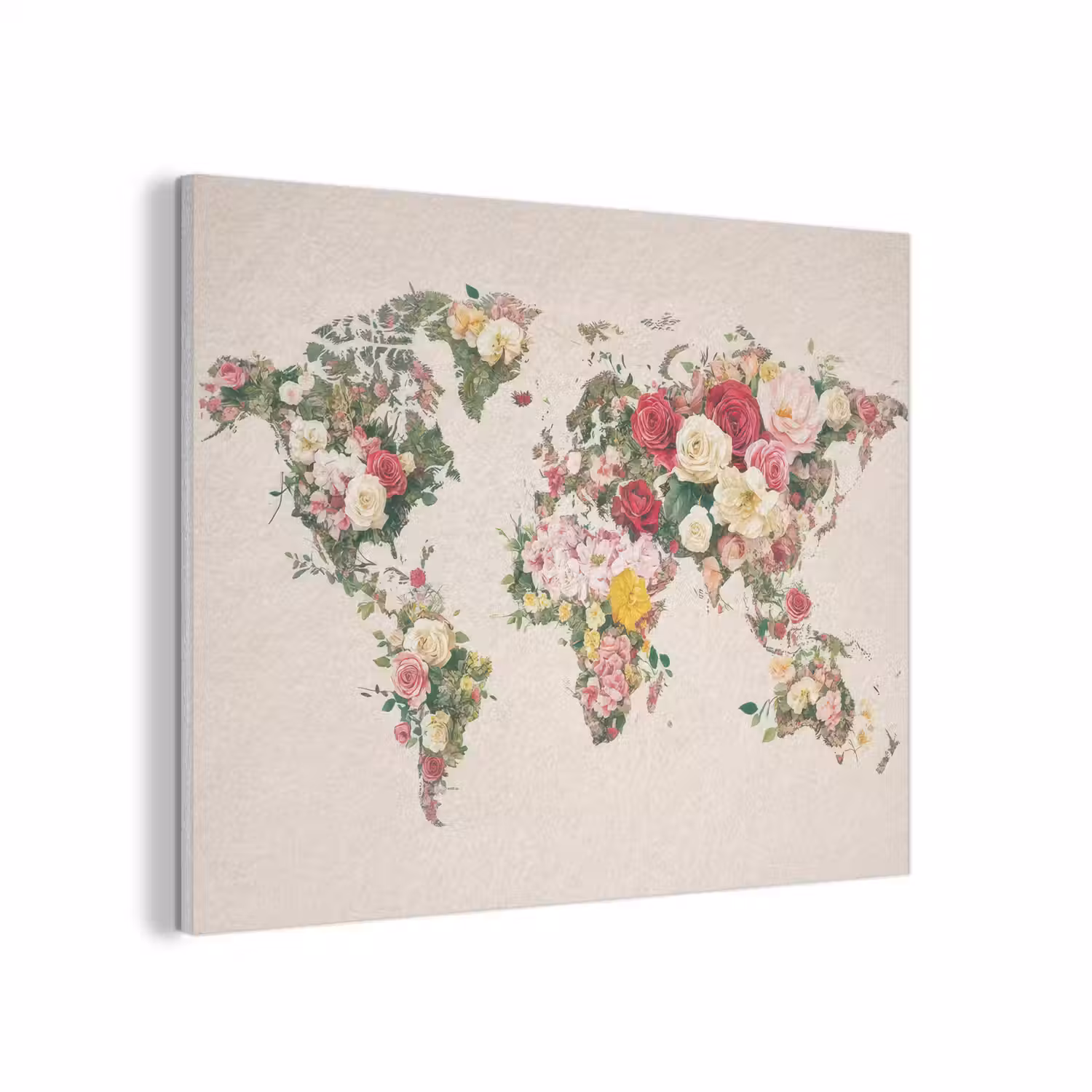 Wereldkaart - Bloemen - Roze PET vilt klein -3d