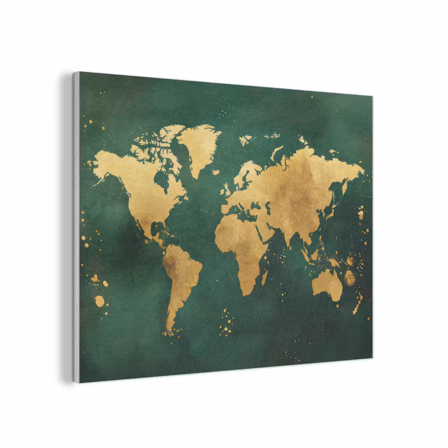 Wereldkaart - Groen - Goud PET vilt klein -3d