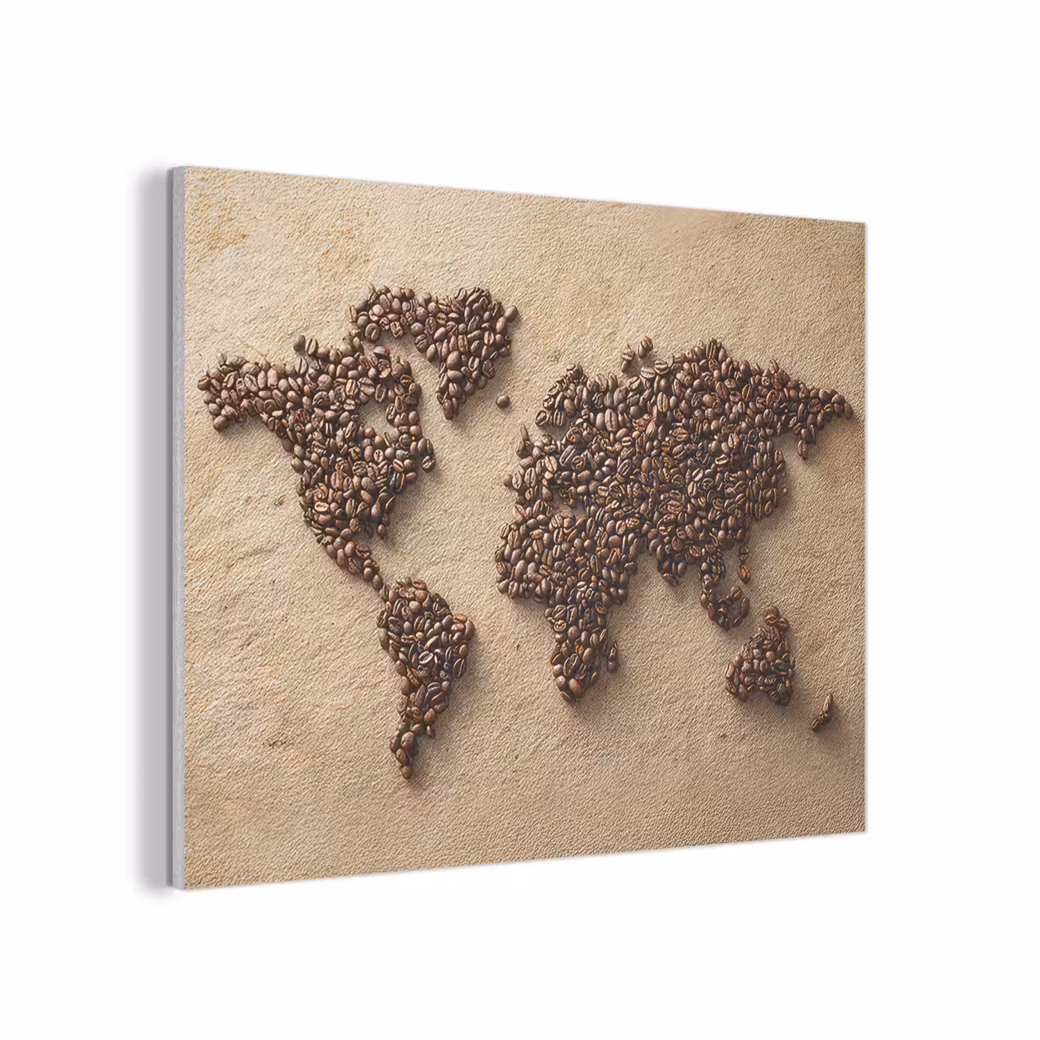 Wereldkaart - Zandkleur - Koffiebonen PET vilt klein -3d