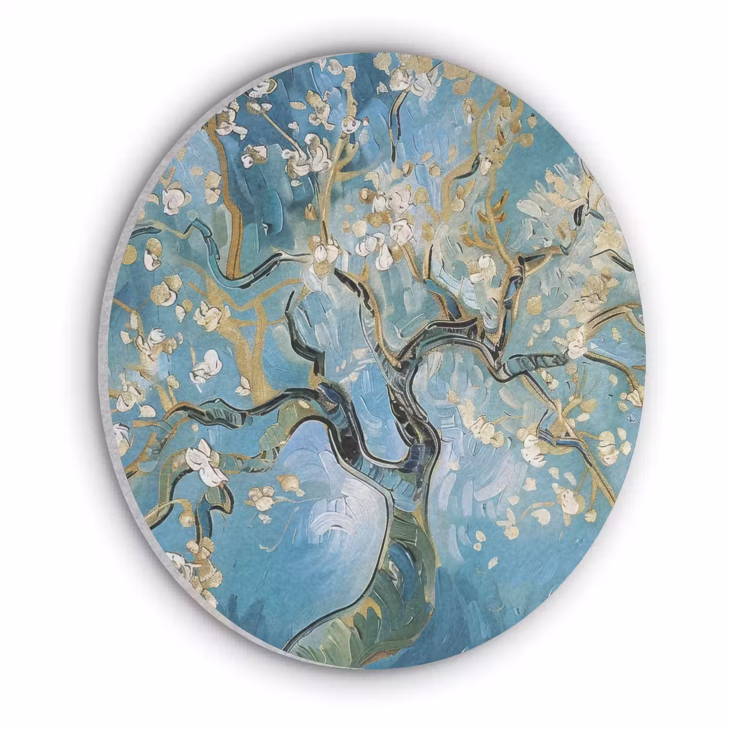 Amandelbloesem boom - Blauw - Abstract Akoestische PET Vilt - Rond klein -3d