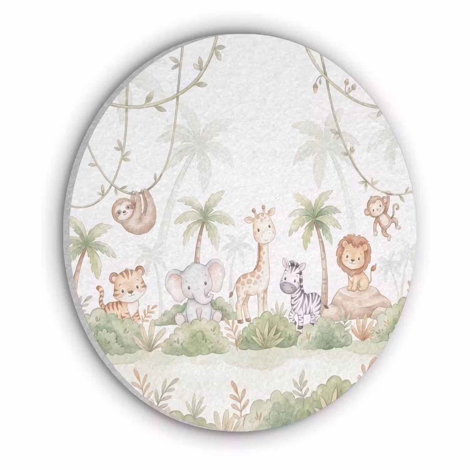 Dieren - Jungle - Pastel Akoestische PET Vilt - Rond klein -3d