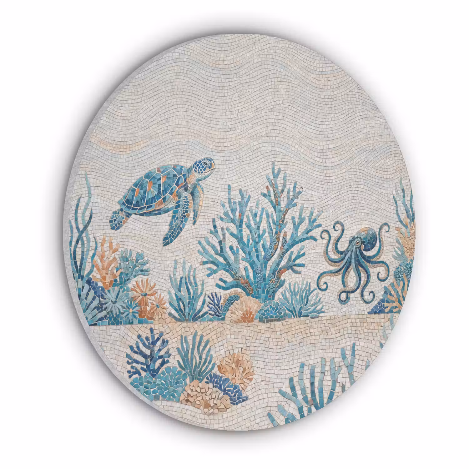 Dieren - Onderwater - Natuur - Mozaïek - Blauw Akoestische PET Vilt - Rond klein -3d