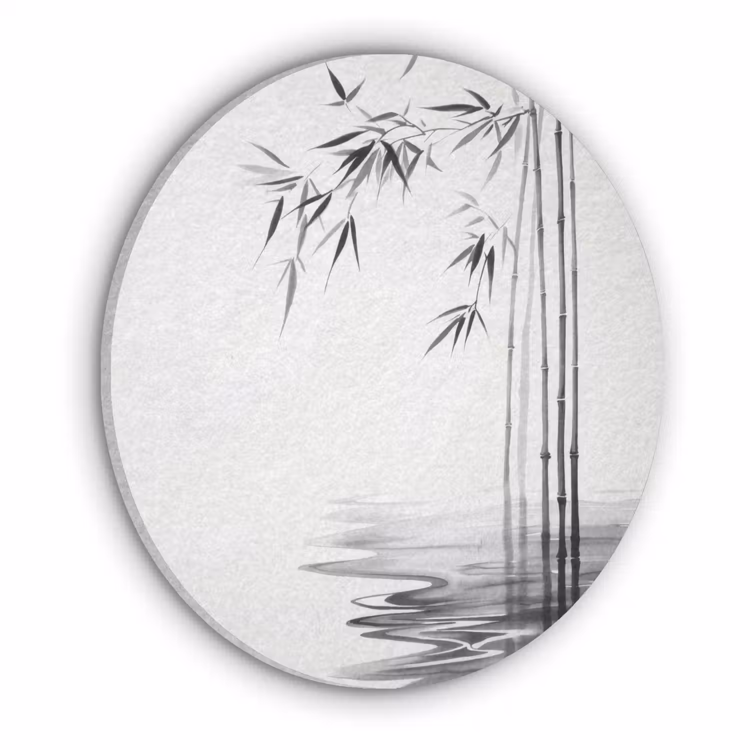 Bamboestammen - Water - Minimalistisch - Wit Akoestische PET Vilt - Rond klein -3d