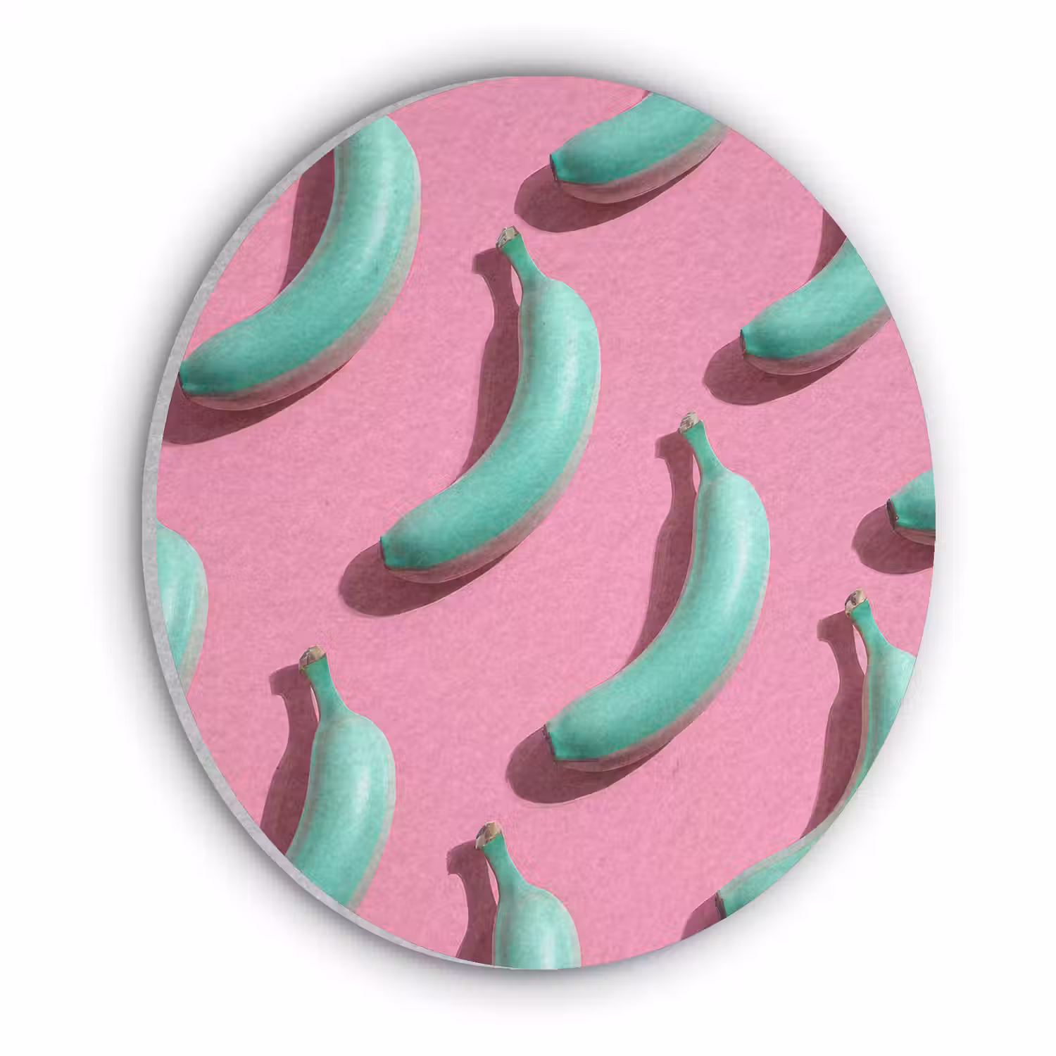 Bananen - Patroon - Blauw - Roze Akoestische PET Vilt - Rond klein -3d