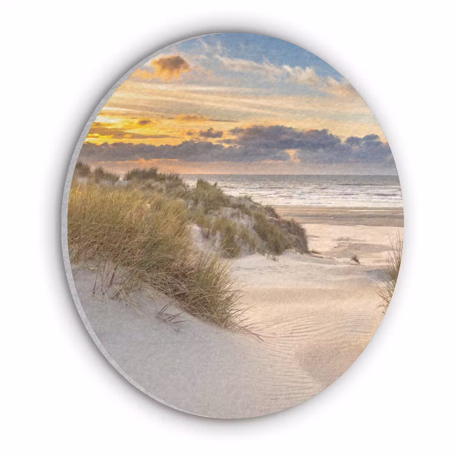 Strand - Duin - Gras - Zonsondergang - Zee Akoestische PET Vilt - Rond klein -3d