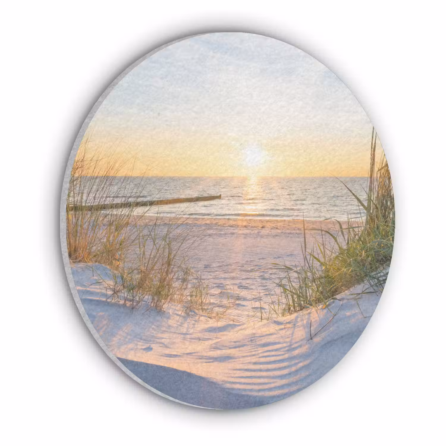 Strand - Zon - Duin - Gras - Zand - Horizon Akoestische PET Vilt - Rond klein -3d