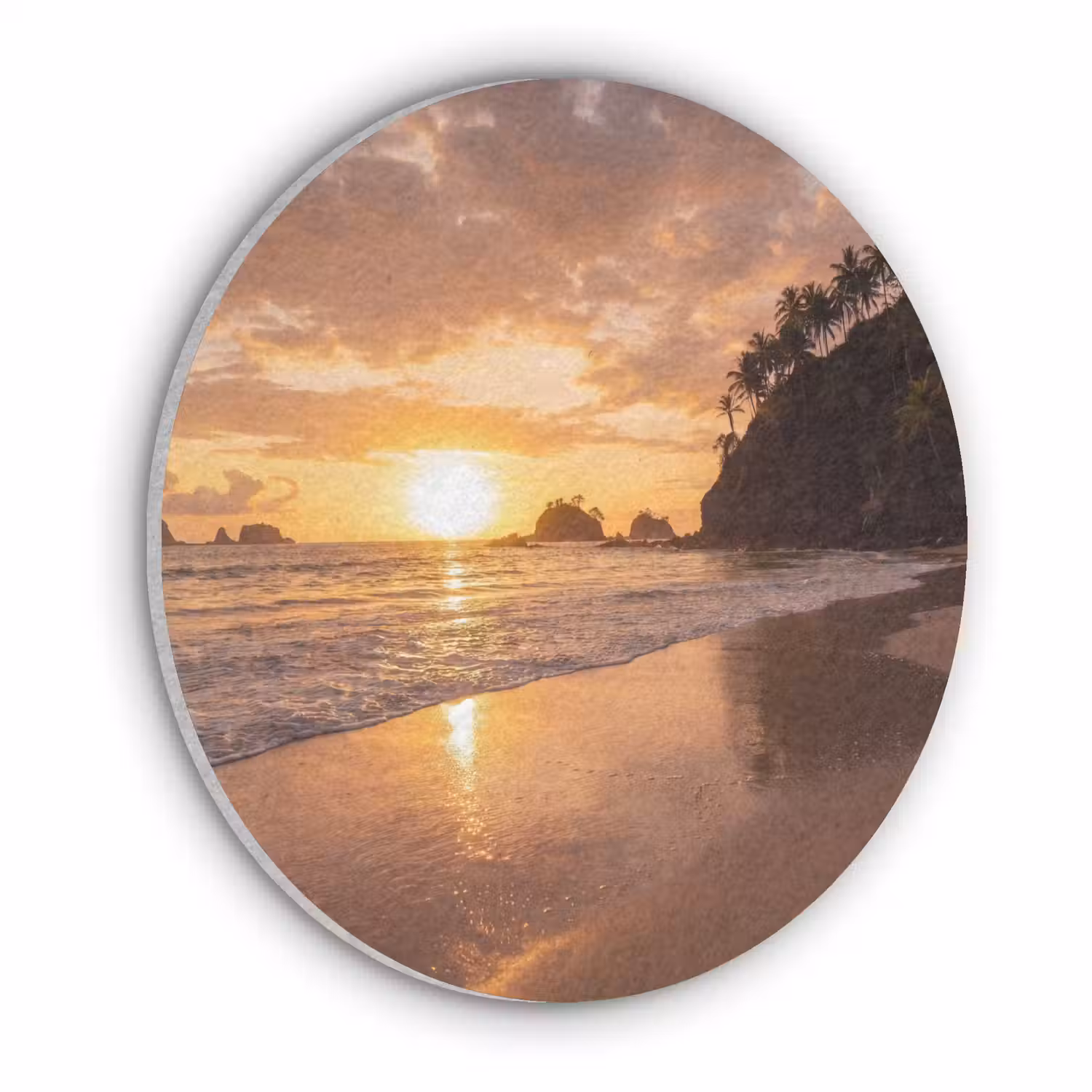 Strand - Zonsondergang - Natuur - Tropisch - Oranje Akoestische PET Vilt - Rond klein -3d