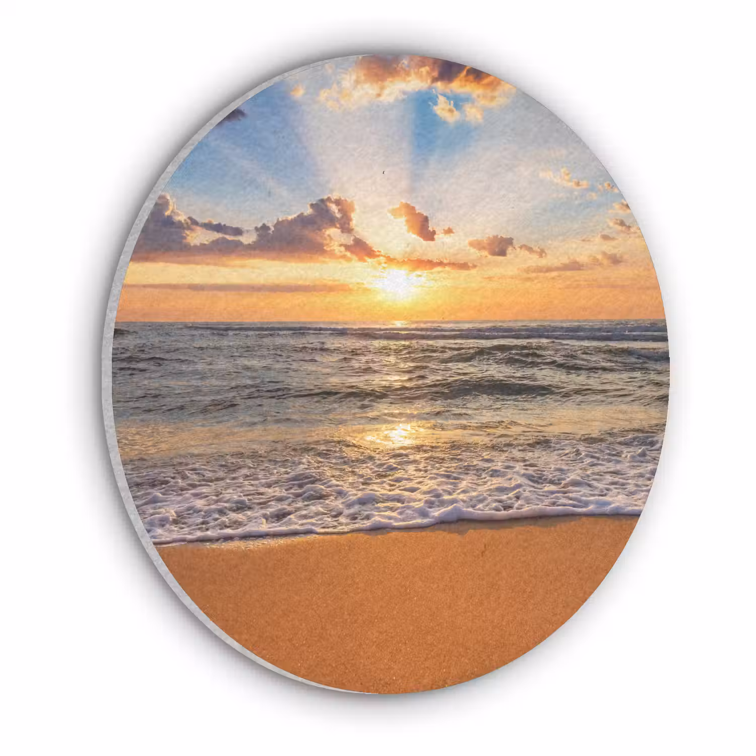 Strand - Zonsondergang - Zee - Wolken - Horizon Akoestische PET Vilt - Rond klein -3d