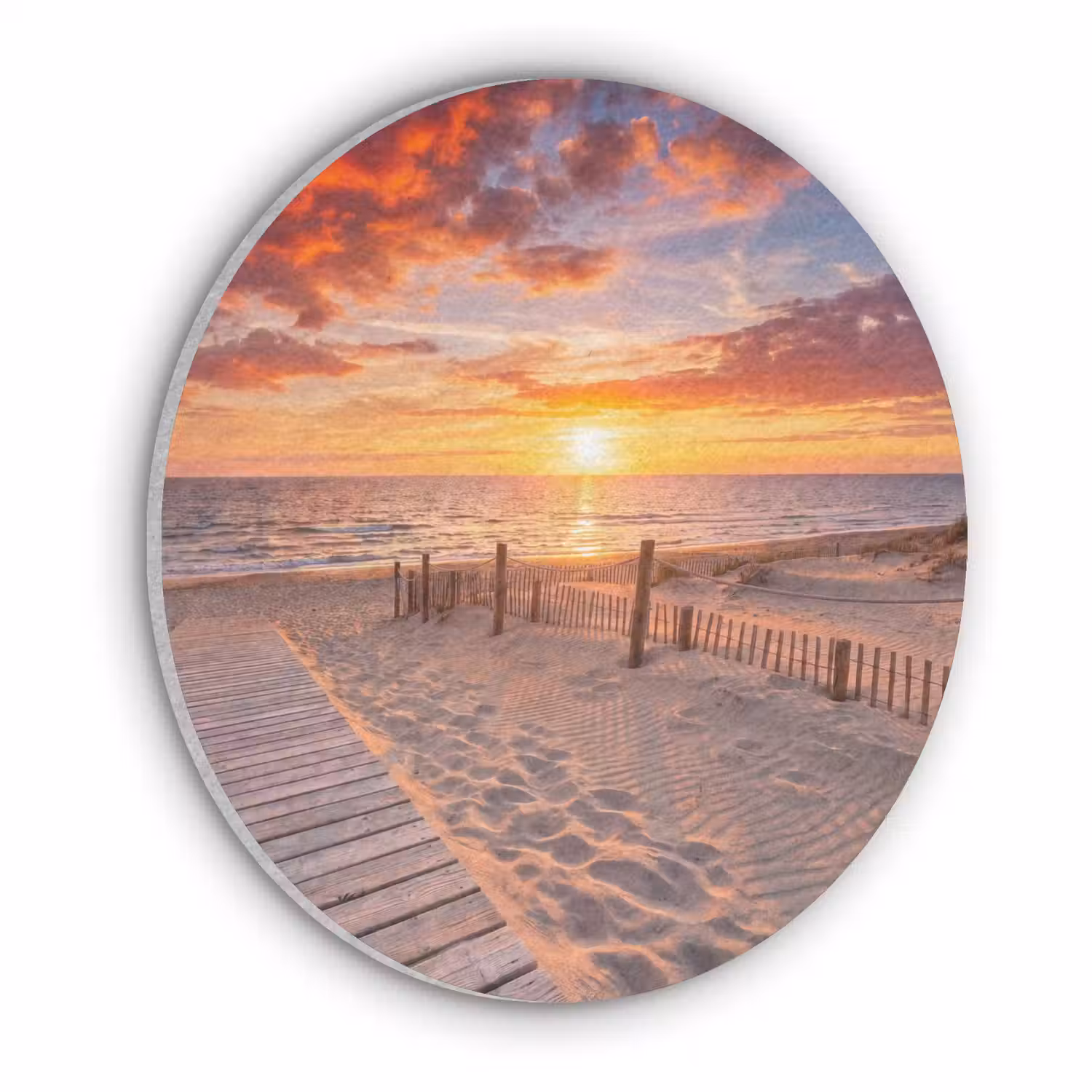 Strand - Zonsondergang - Zee - Natuur - Oranje Akoestische PET Vilt - Rond klein -3d