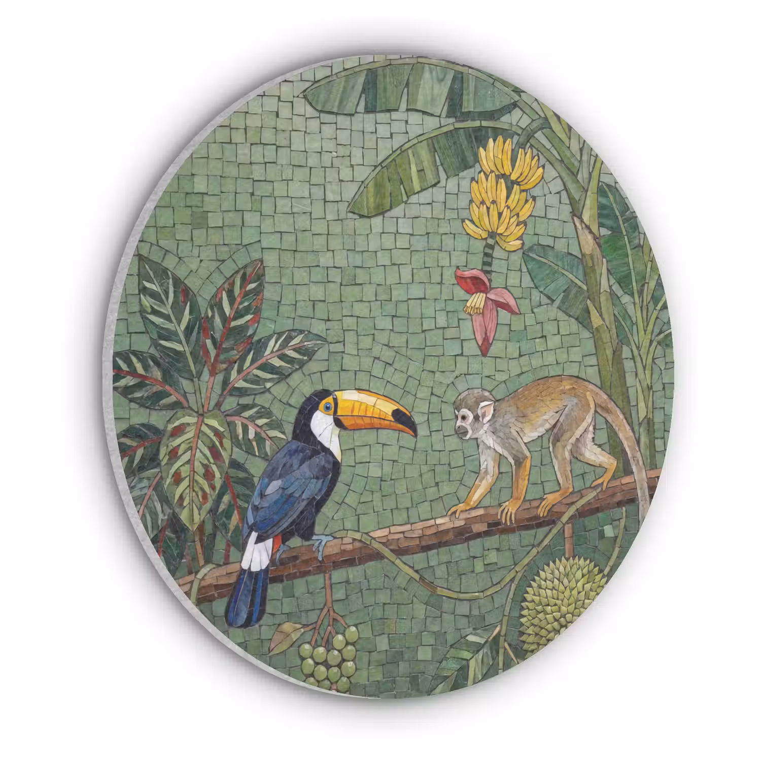 Vogel - Dier - Jungle - Mozaïek - Natuur Akoestische PET Vilt - Rond klein -3d